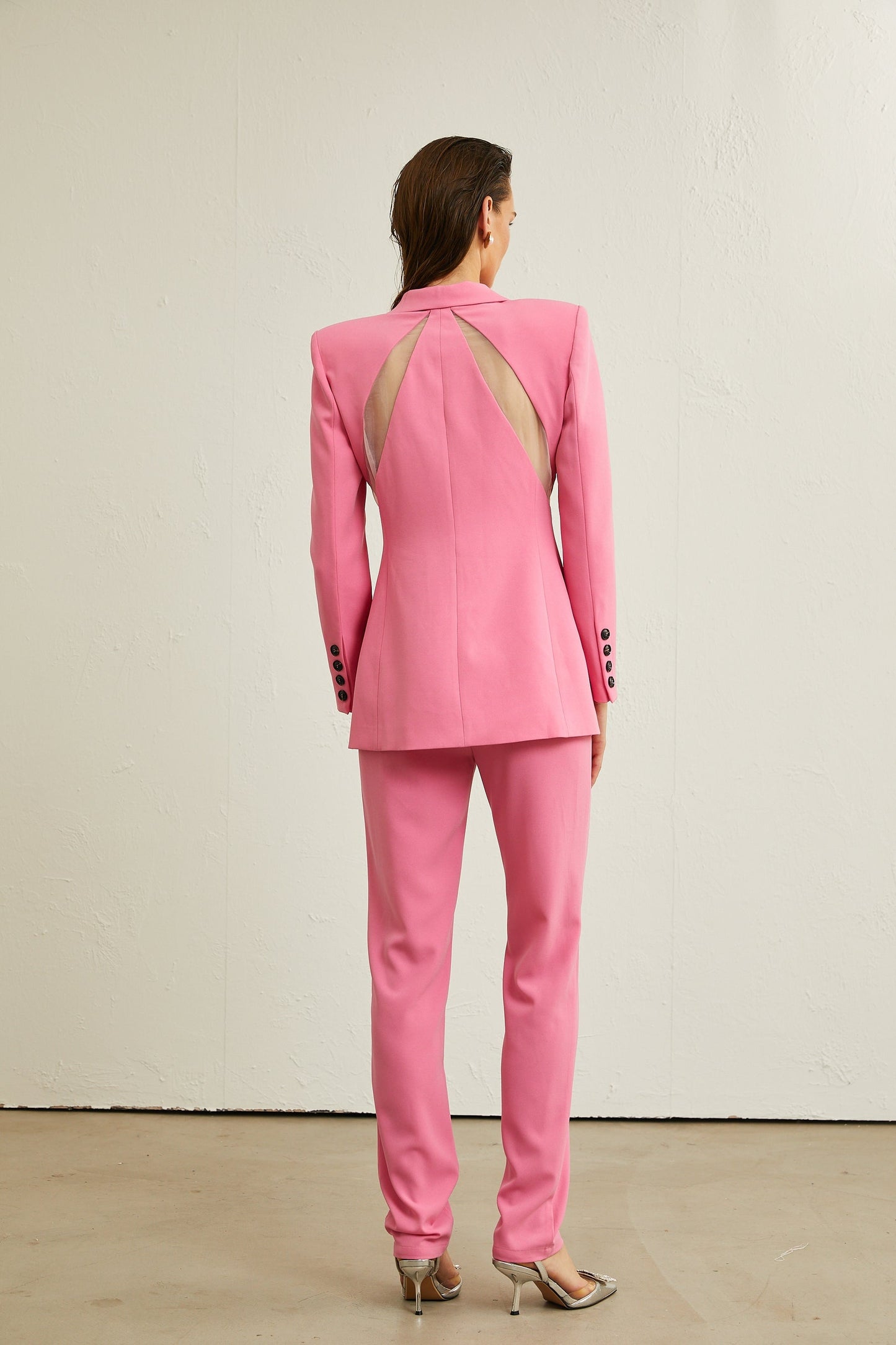 Gabrielle pink cutout jacket trousers matching set
