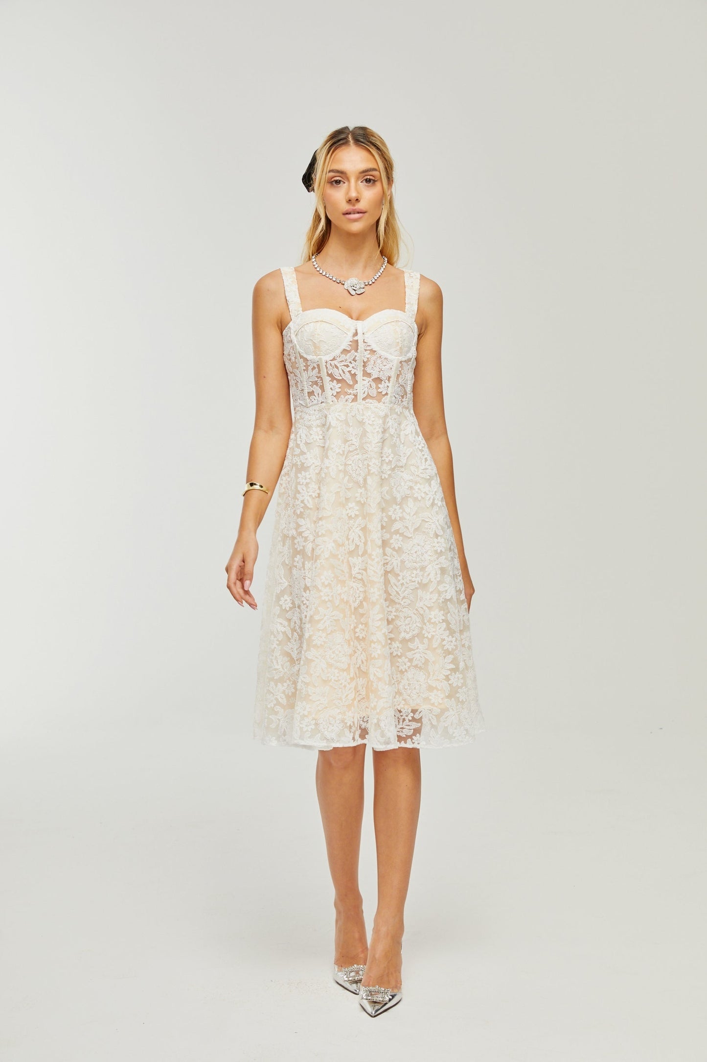 Gaia embroidered corset midi dress