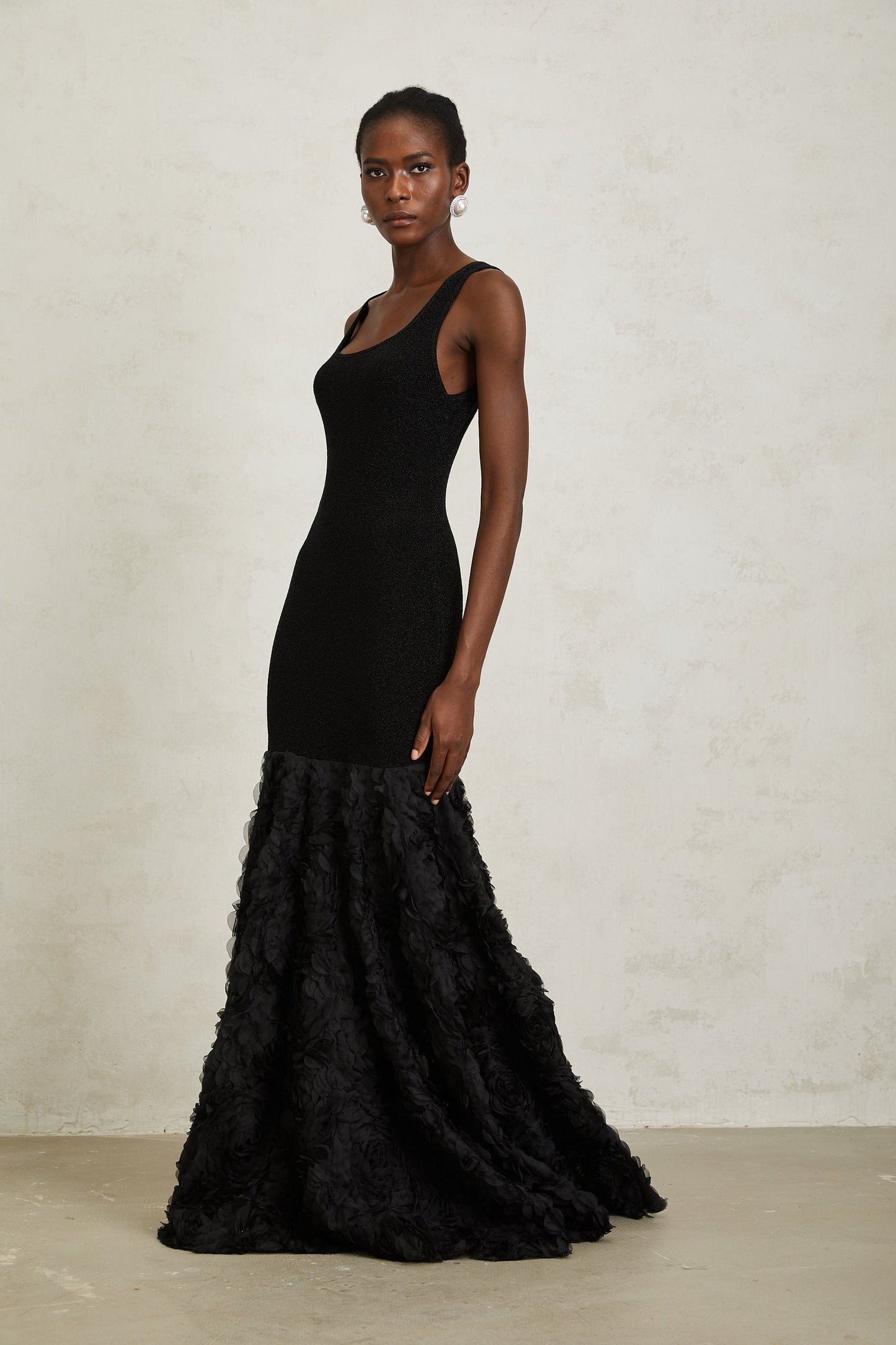 Gemma Black 3D Petal Panel Mermaid Maxi Dress
