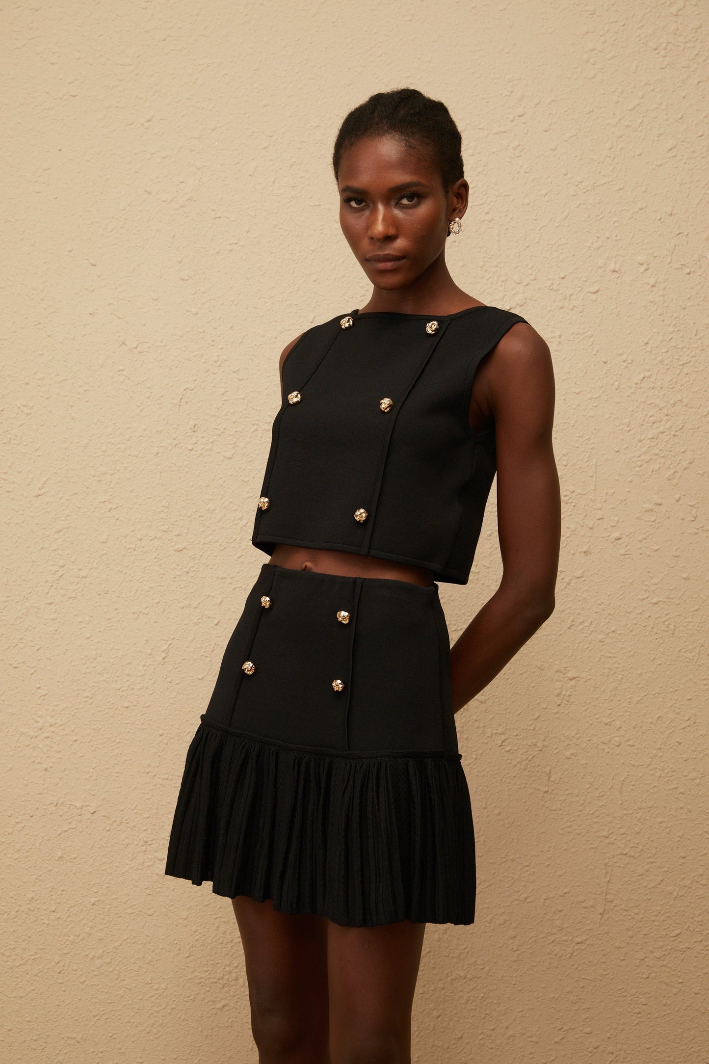 Georgia Black Knit Top Skirt Set