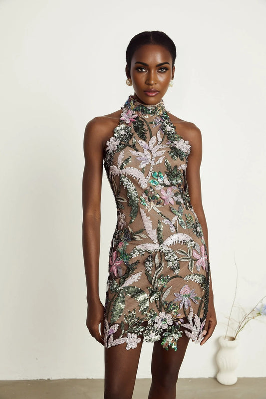 Géraldine sequinembellished embroidery mini dress