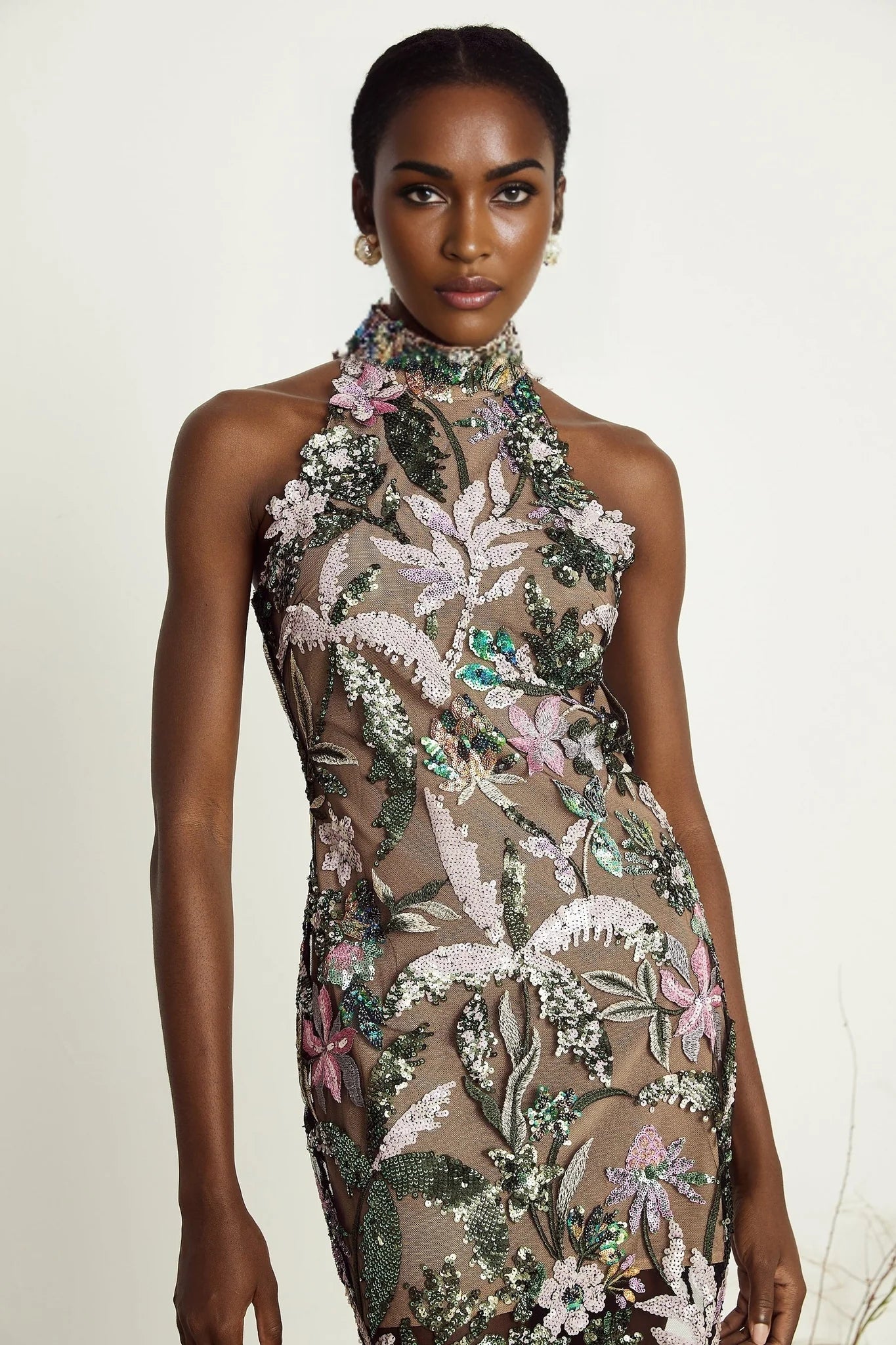 Géraldine sequinembellished embroidery mini dress