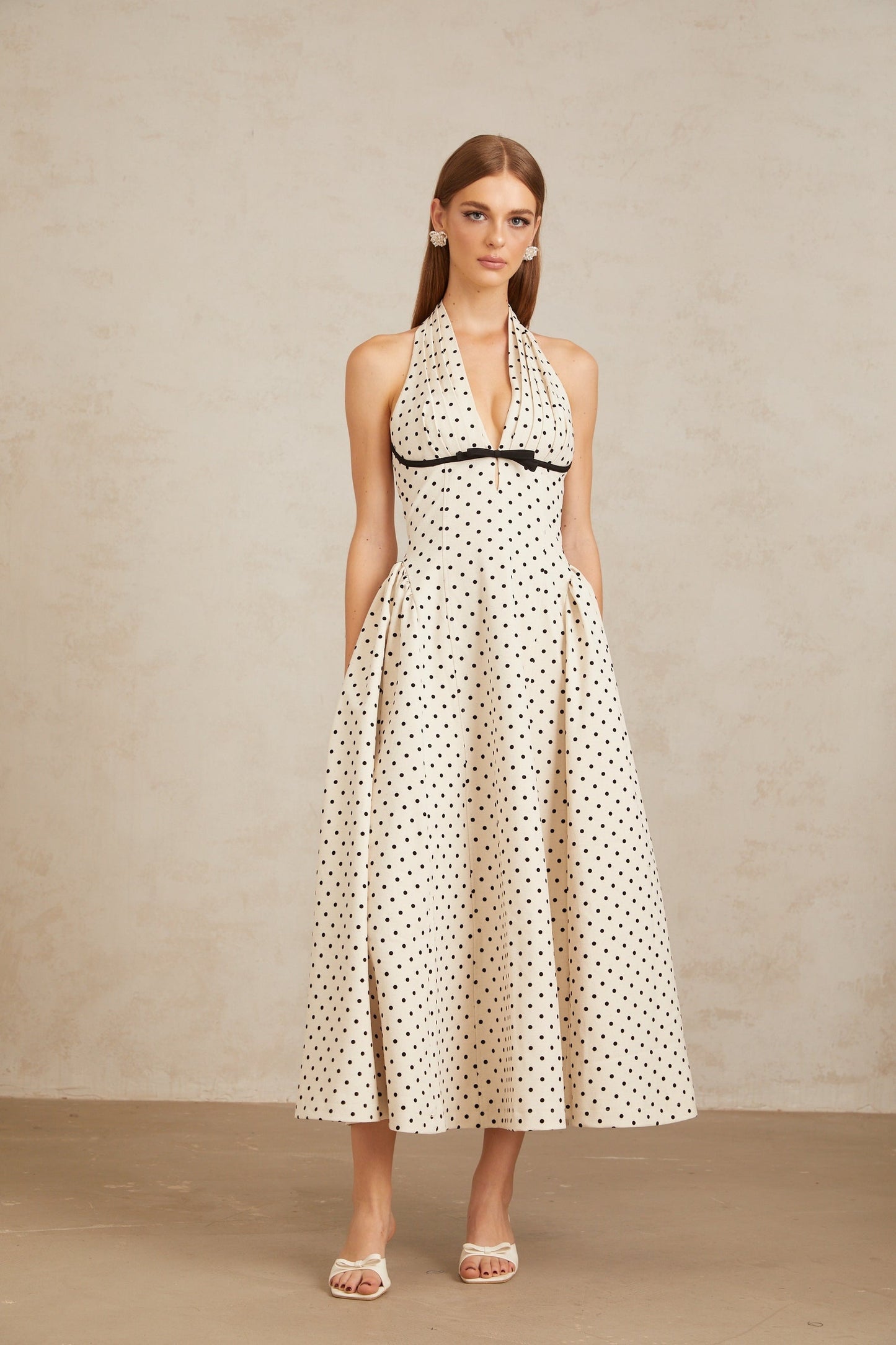 Gitane White Polka Dot Midi Dress