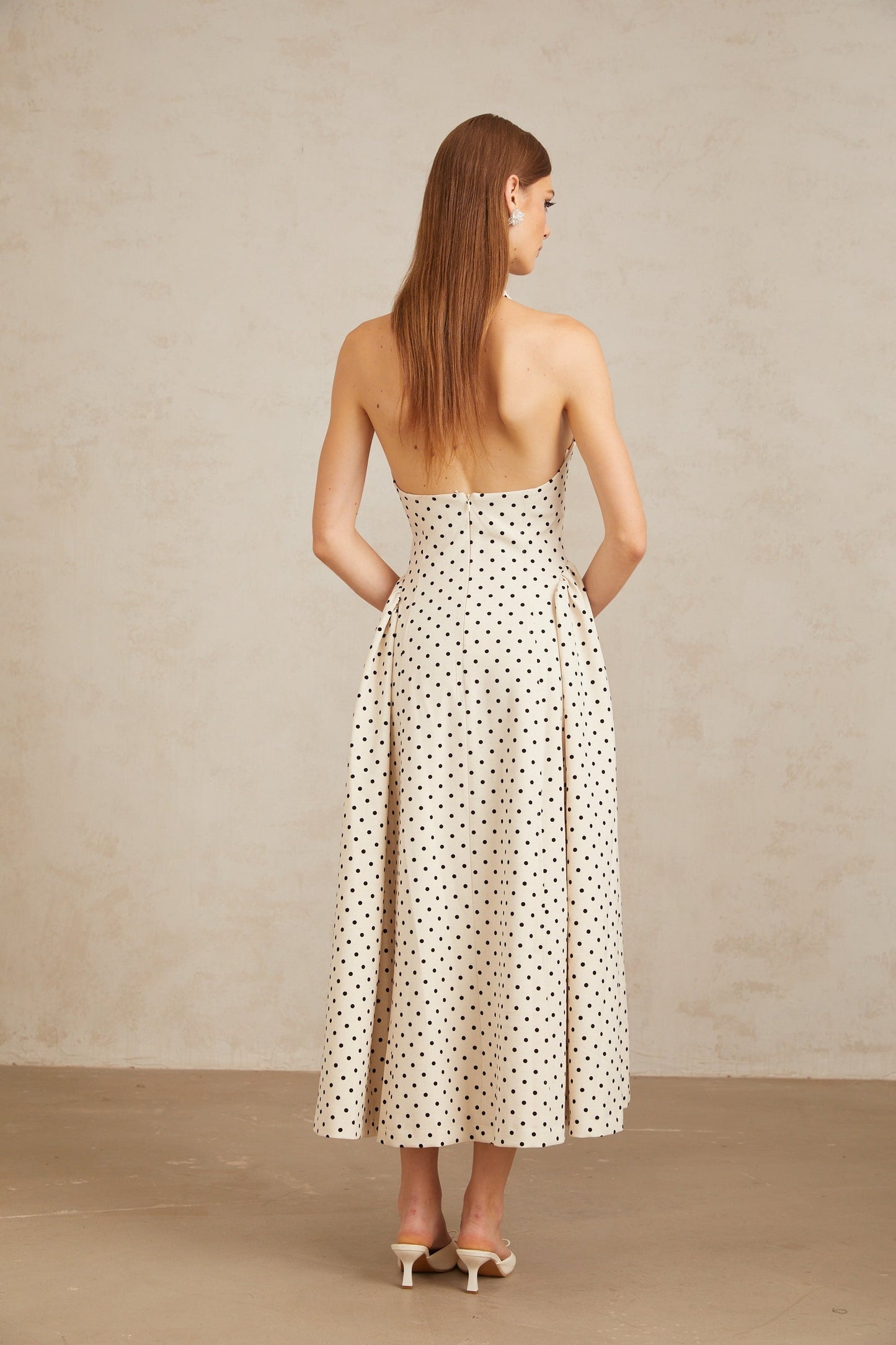Gitane White Polka Dot Midi Dress
