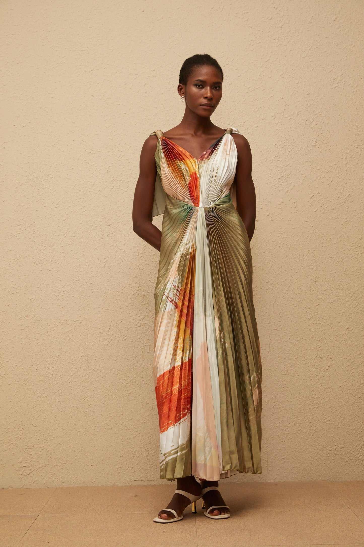 Giulia Green Smudged Graffiti Satin Maxi Dress