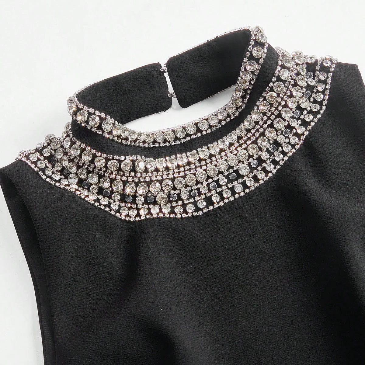 Goddess Luxury Stand Collar Sleeveless Rhinestone Embellished Bodycon Maxi Backless Dress Modesty