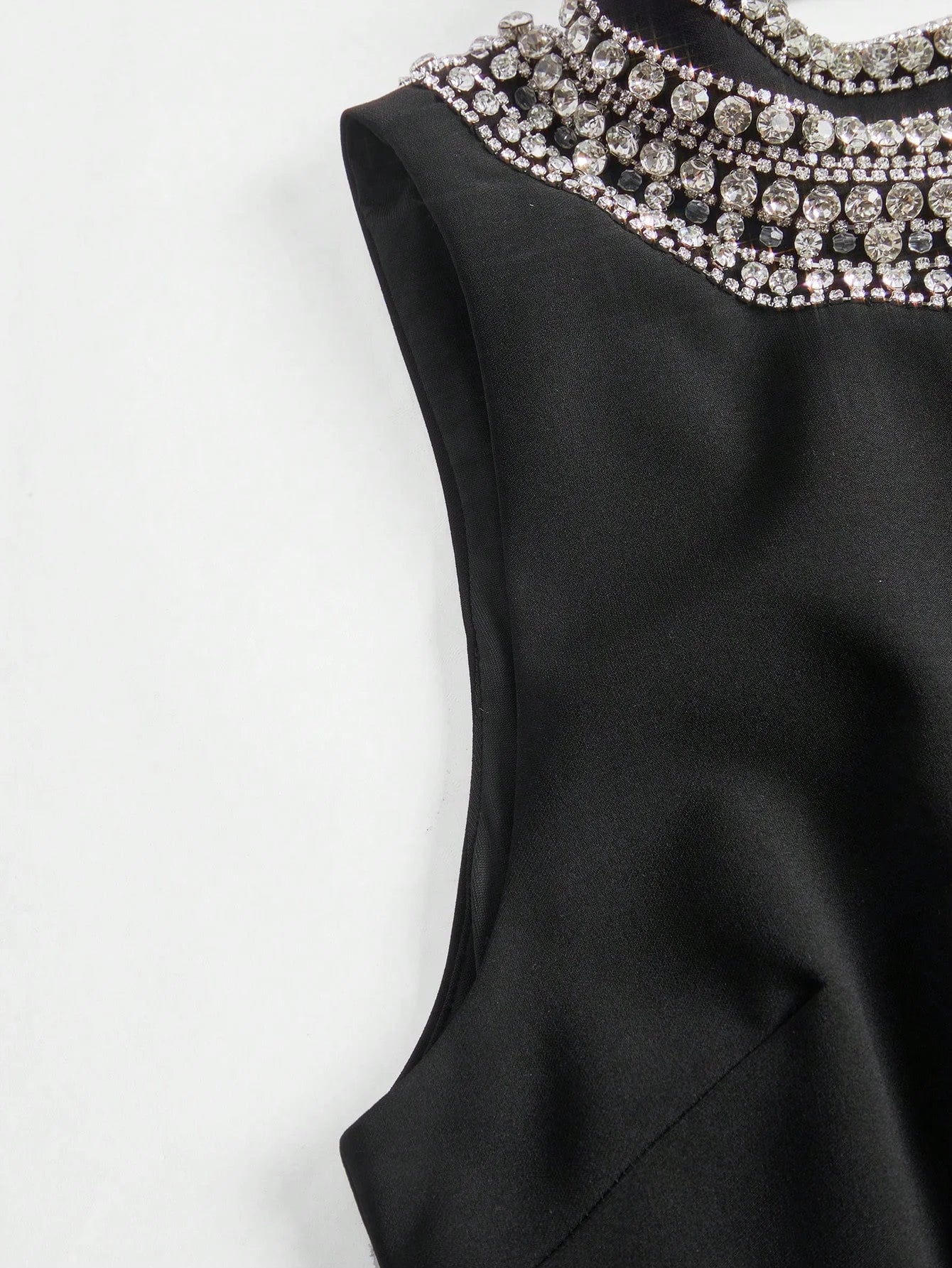 Goddess Luxury Stand Collar Sleeveless Rhinestone Embellished Bodycon Maxi Backless Dress Modesty