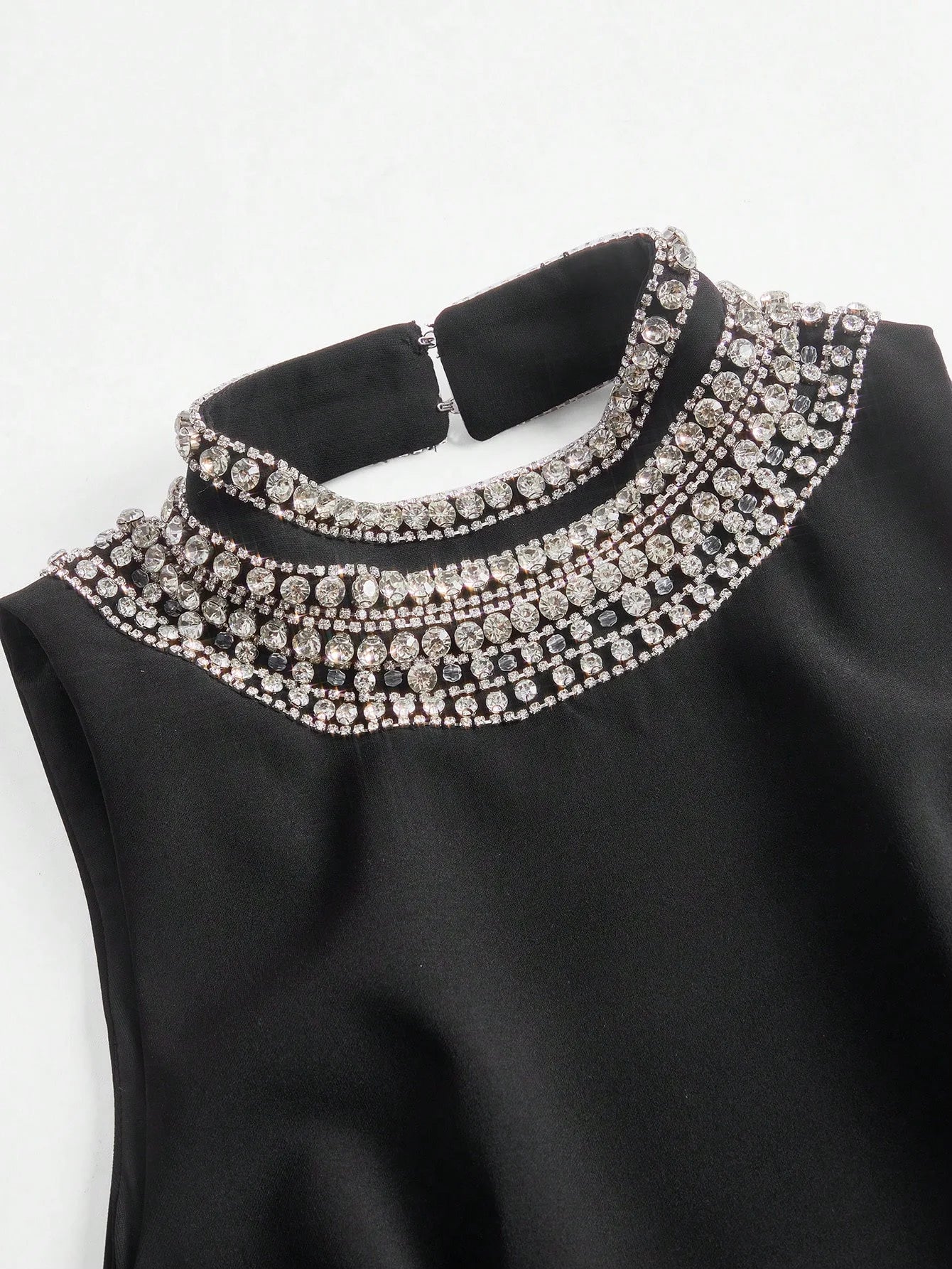 Goddess Luxury Stand Collar Sleeveless Rhinestone Embellished Bodycon Maxi Backless Dress Modesty