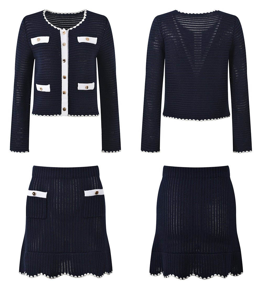 Grace Black Knit Cardigan and Skirt Set - Black