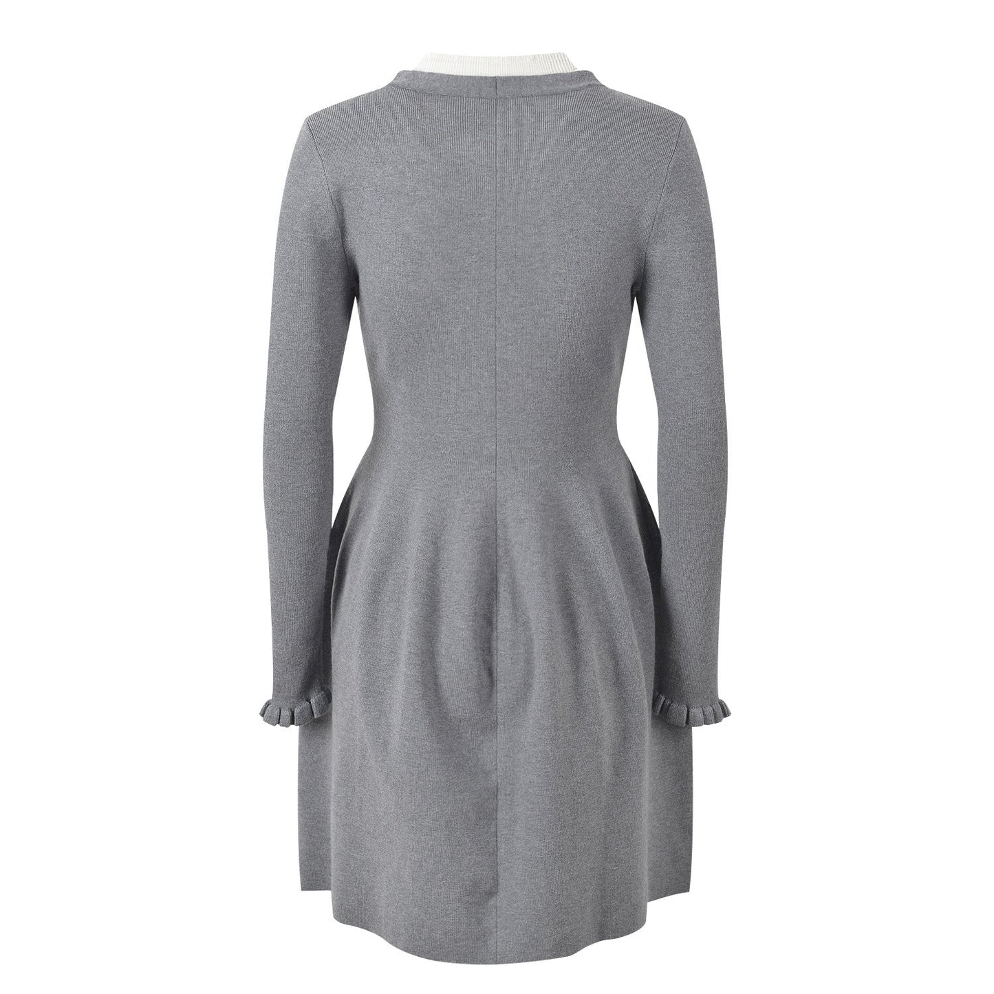 Gray A-Line Dress with White Ruffle Details