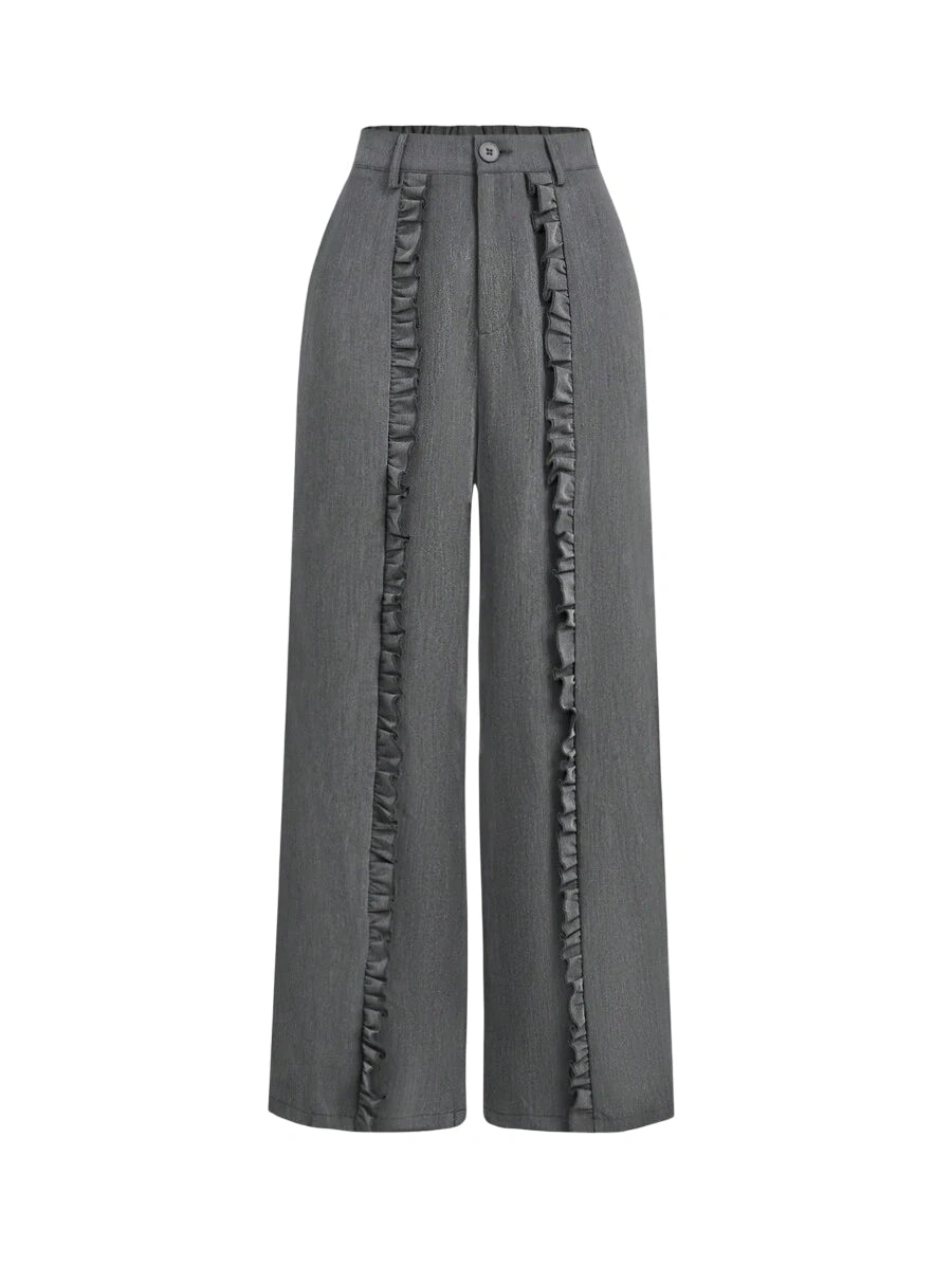 Gray Cute Trousers With Fungus Front Casual Trousers Going Out Trousers New Years Clothing Vacation