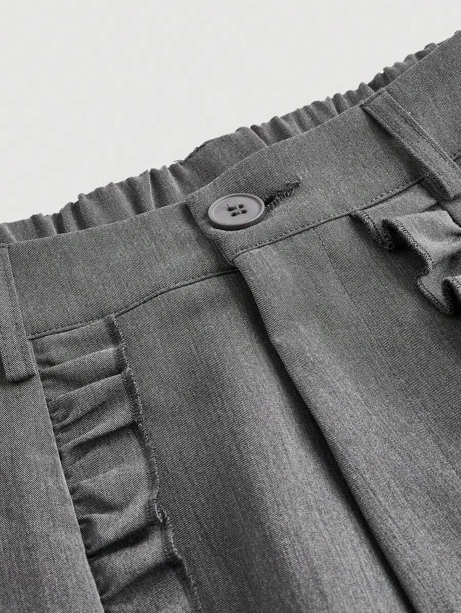 Gray Cute Trousers With Fungus Front Casual Trousers Going Out Trousers New Years Clothing Vacation