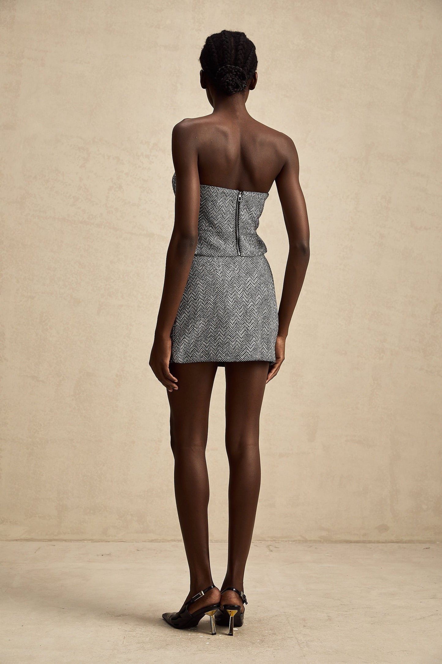 Gray mini skirt with herringbone pattern named Chantal