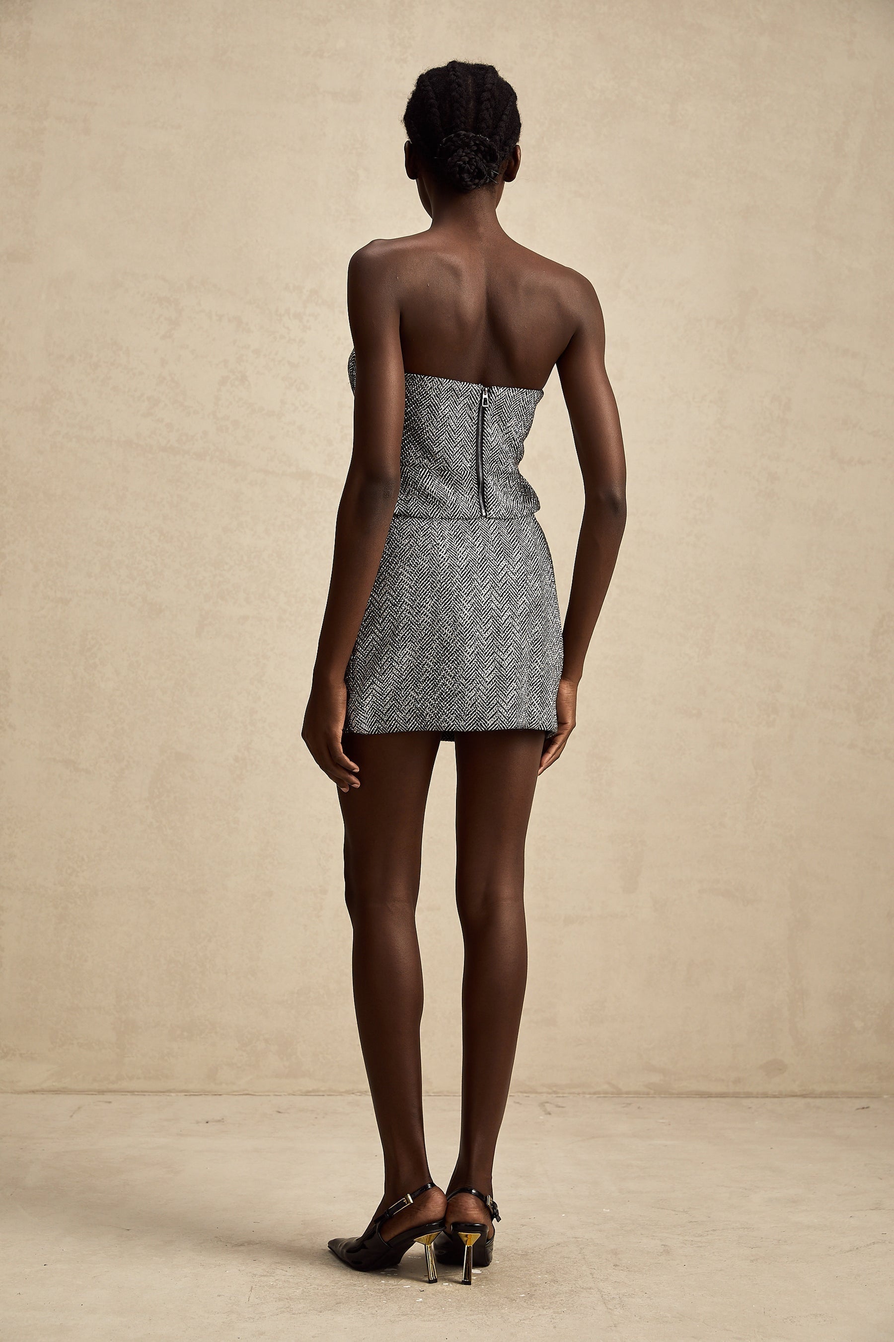 Gray mini skirt with herringbone pattern named Chantal