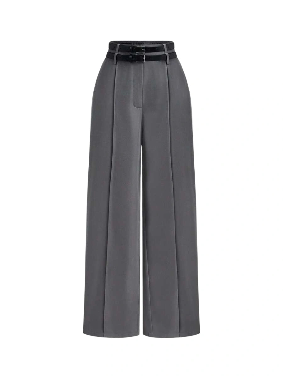 Grey Elegant Trousers With Double Waistband Design Casual Trousers Going Out Trousers Back To