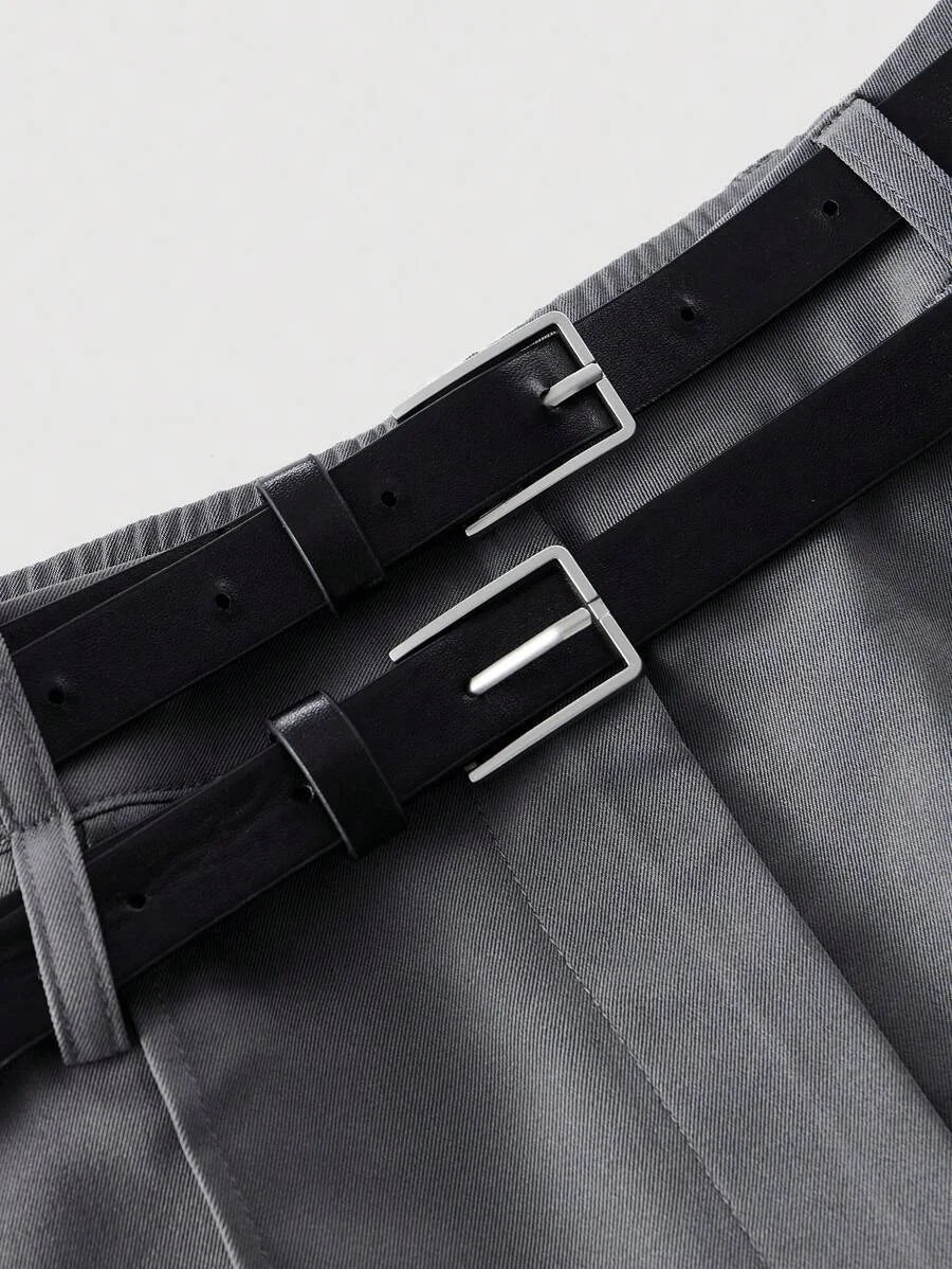 Grey Elegant Trousers With Double Waistband Design Casual Trousers Going Out Trousers Back To