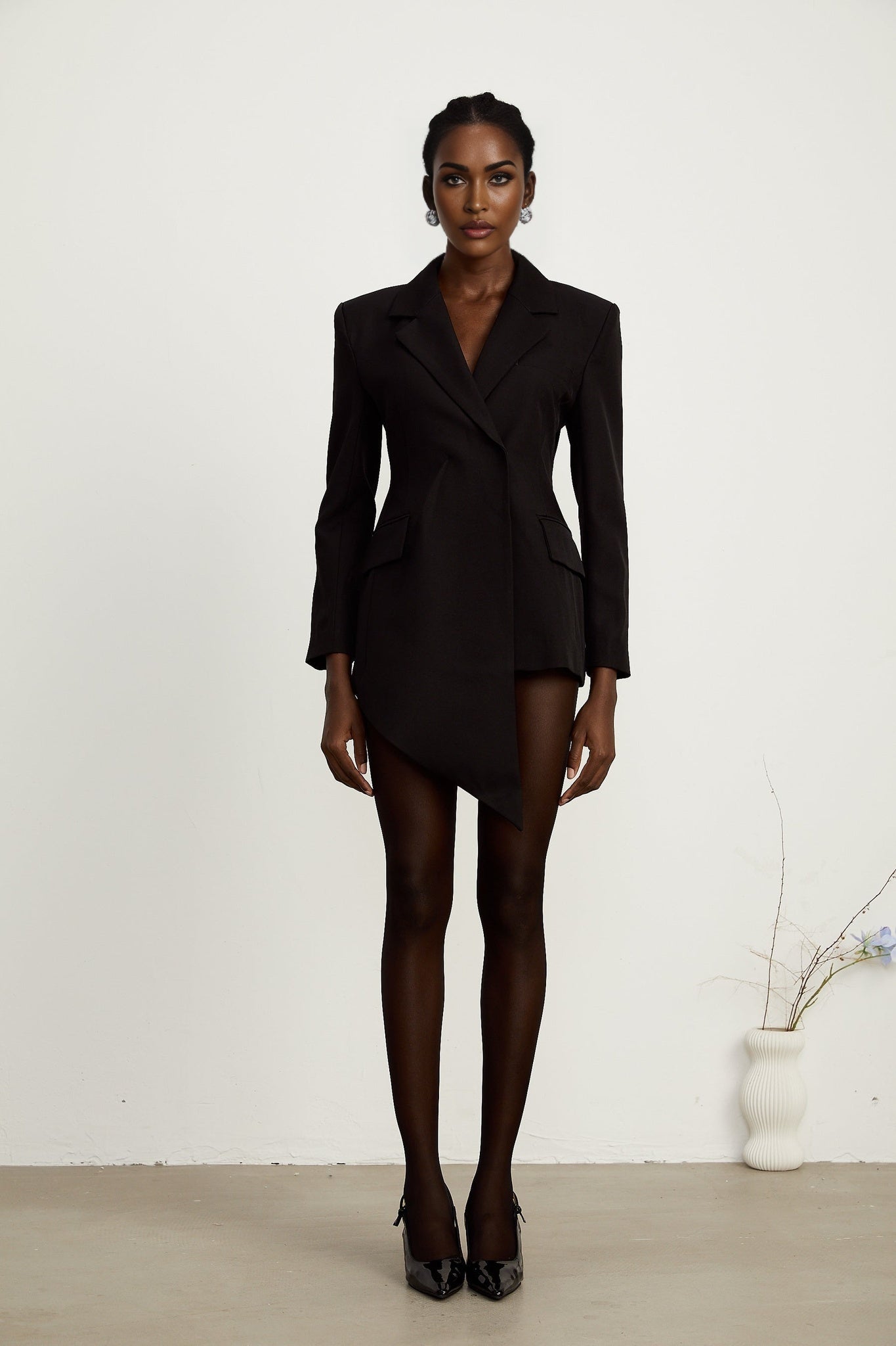 Halley black asymmetric waistcinching blazer