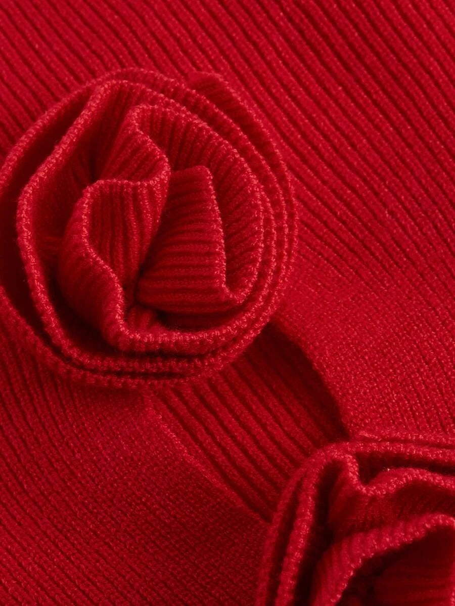 Halter Neck 3D Floral HollowOut Red Knitted TopRed TopChristmas Women TopsRed Sexy TopMermaid