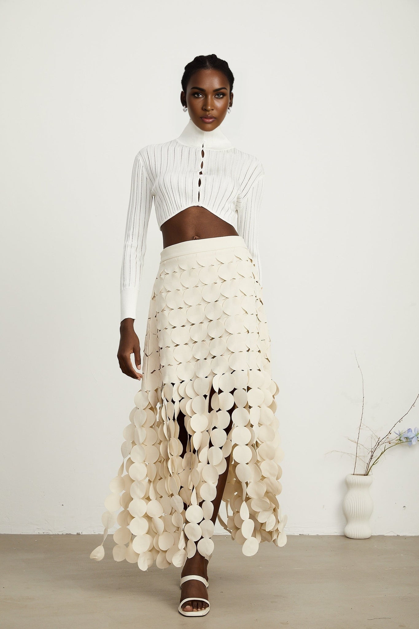 Hanna discdesign fringed maxi skirt in Neutrals