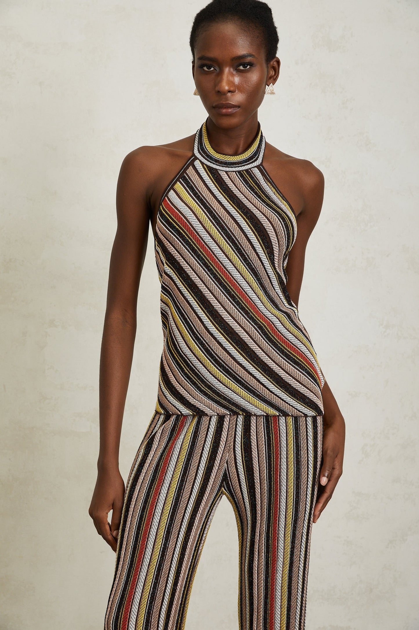 Harper Brown Striped Knit Top Trousers Set