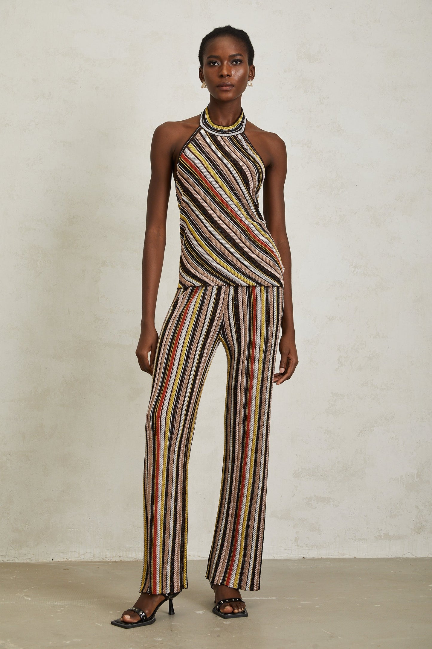 Harper Brown Striped Knit Top Trousers Set