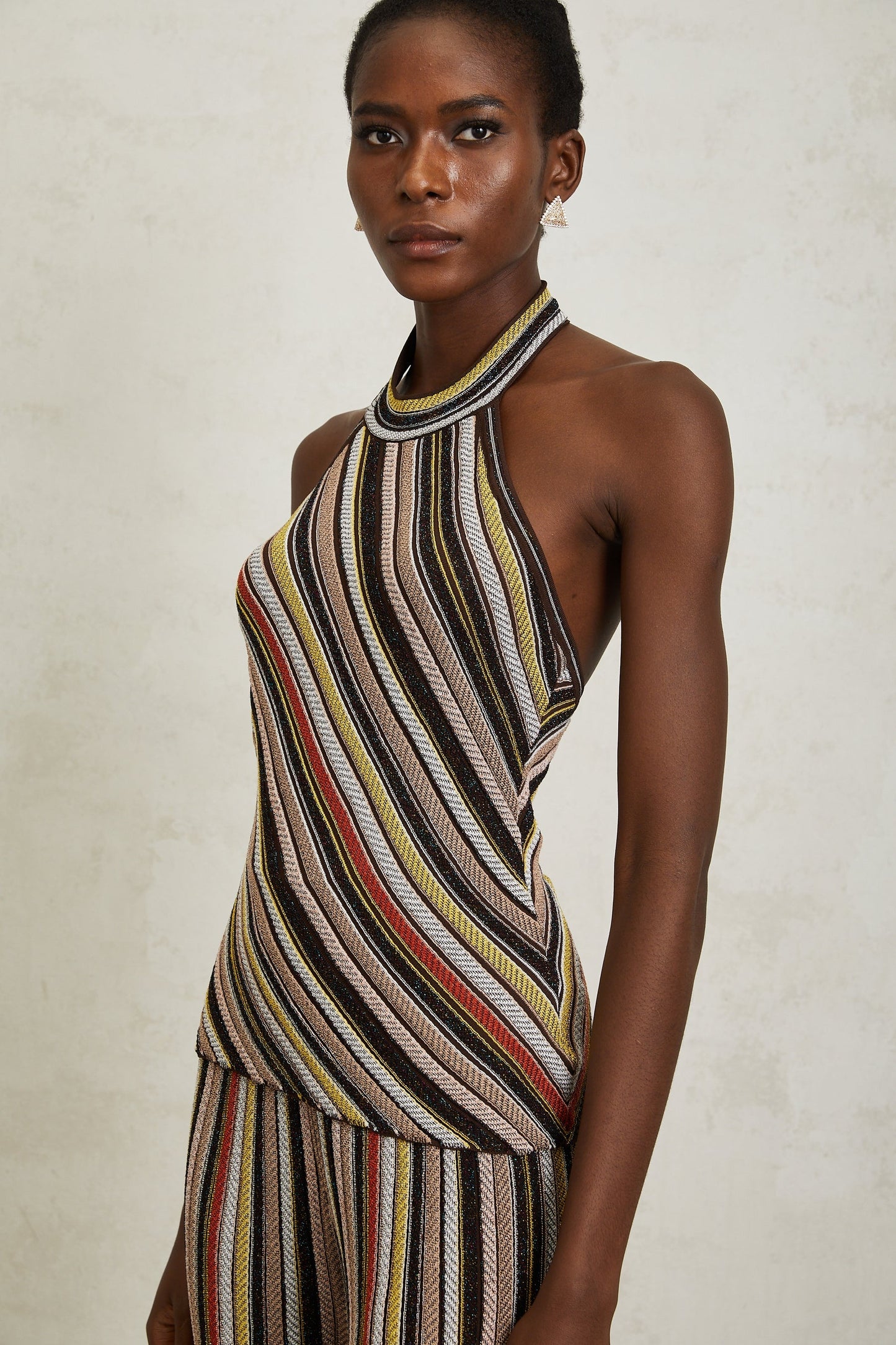 Harper Brown Striped Knit Top Trousers Set