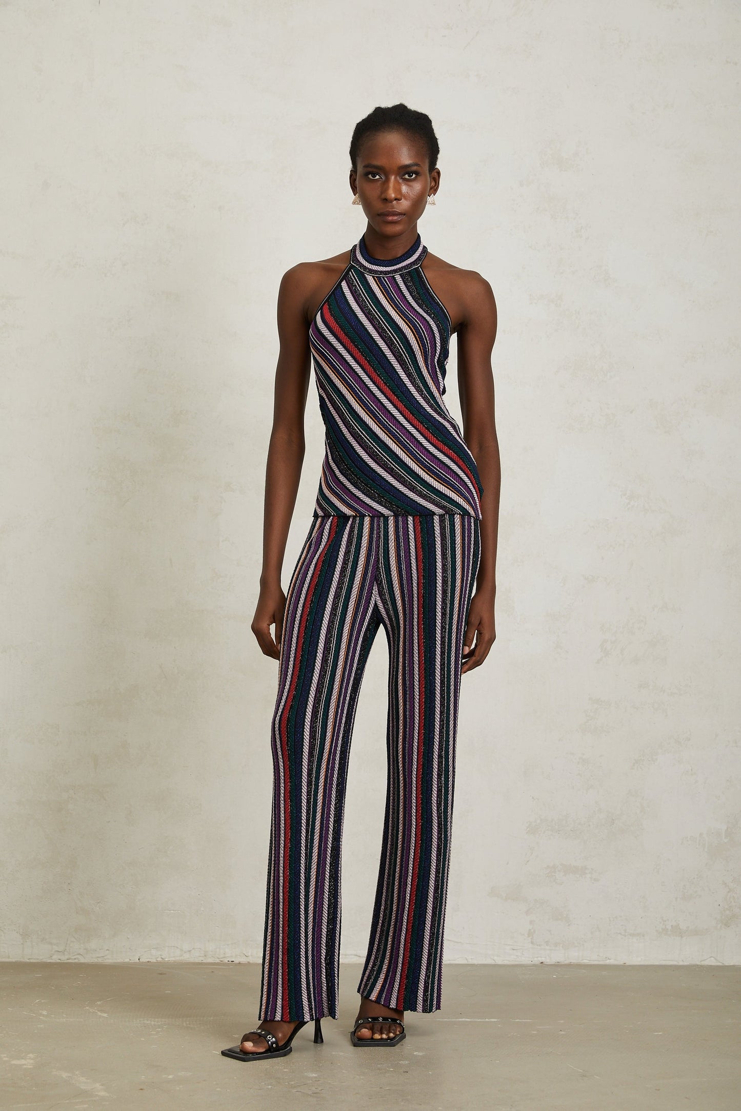 Harper Purple Striped Knit Top Trousers Set