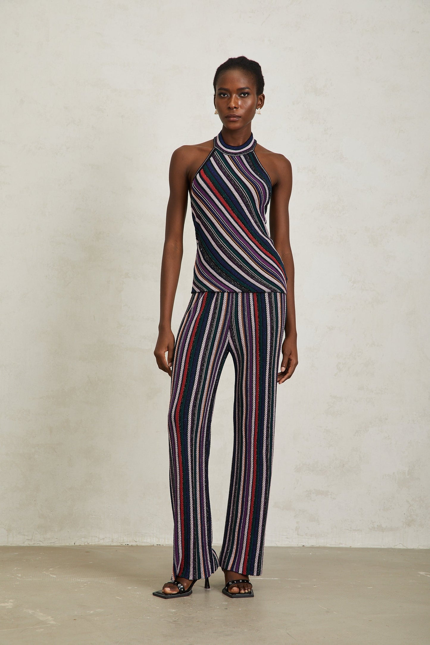 Harper Purple Striped Knit Top Trousers Set