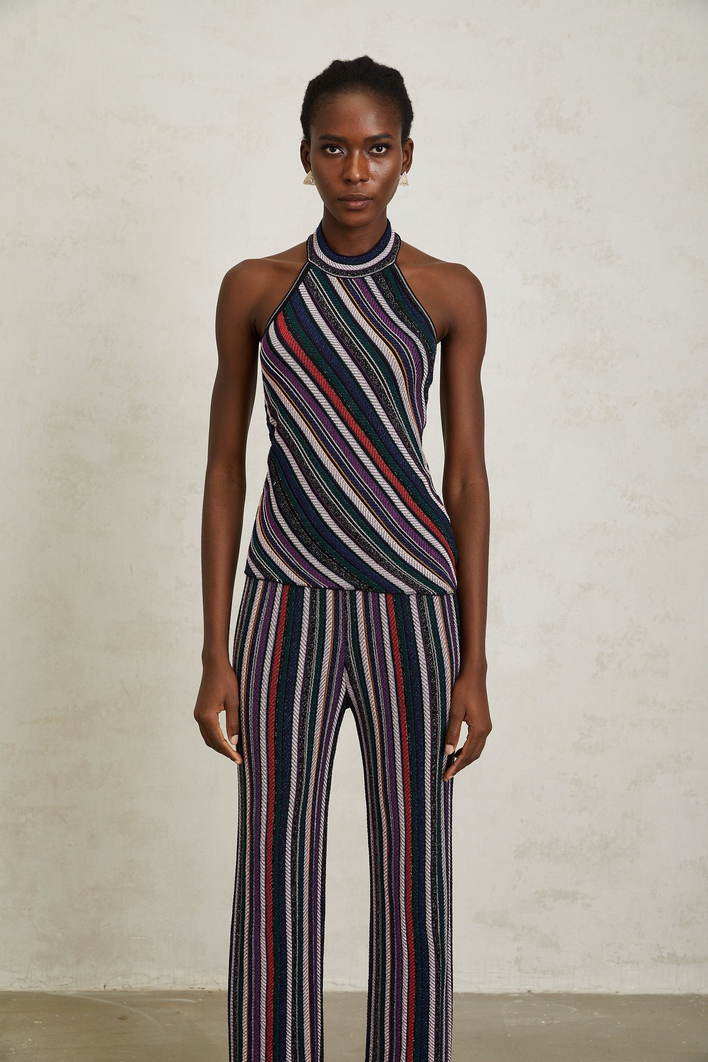 Harper Purple Striped Knit Top Trousers Set