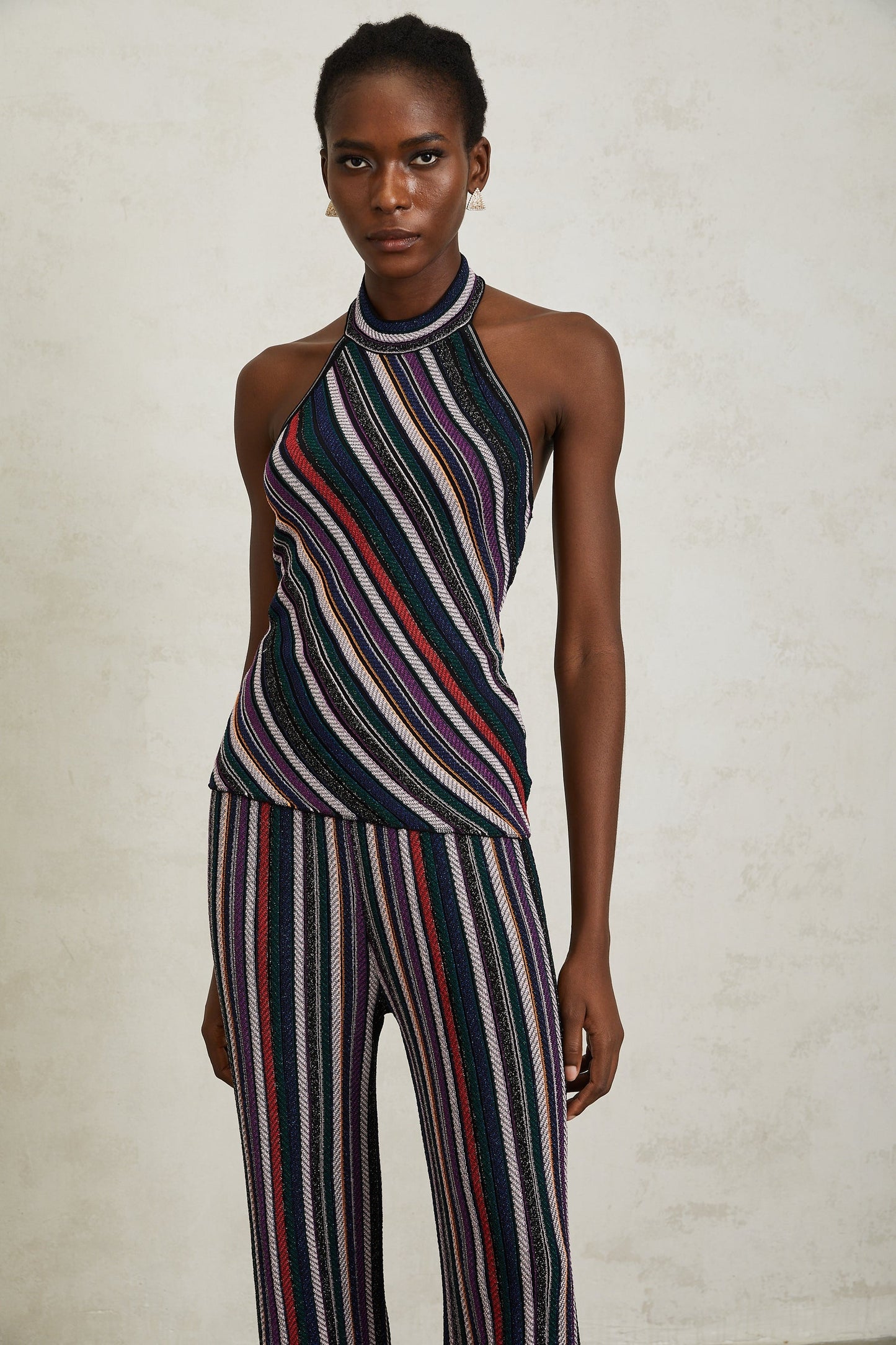 Harper Purple Striped Knit Top Trousers Set