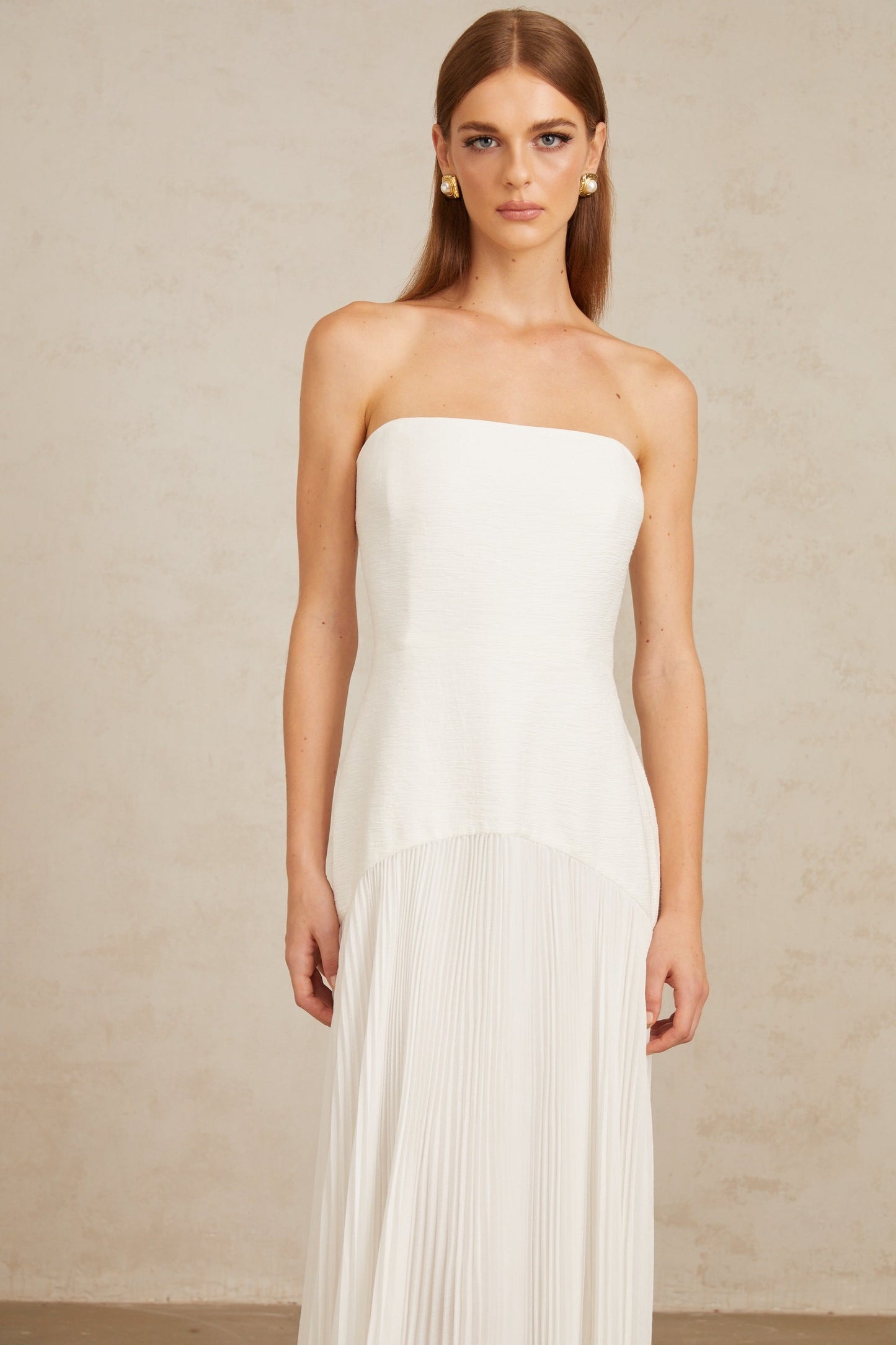 Helena White OffShoulder Tulle Panel Maxi Gown