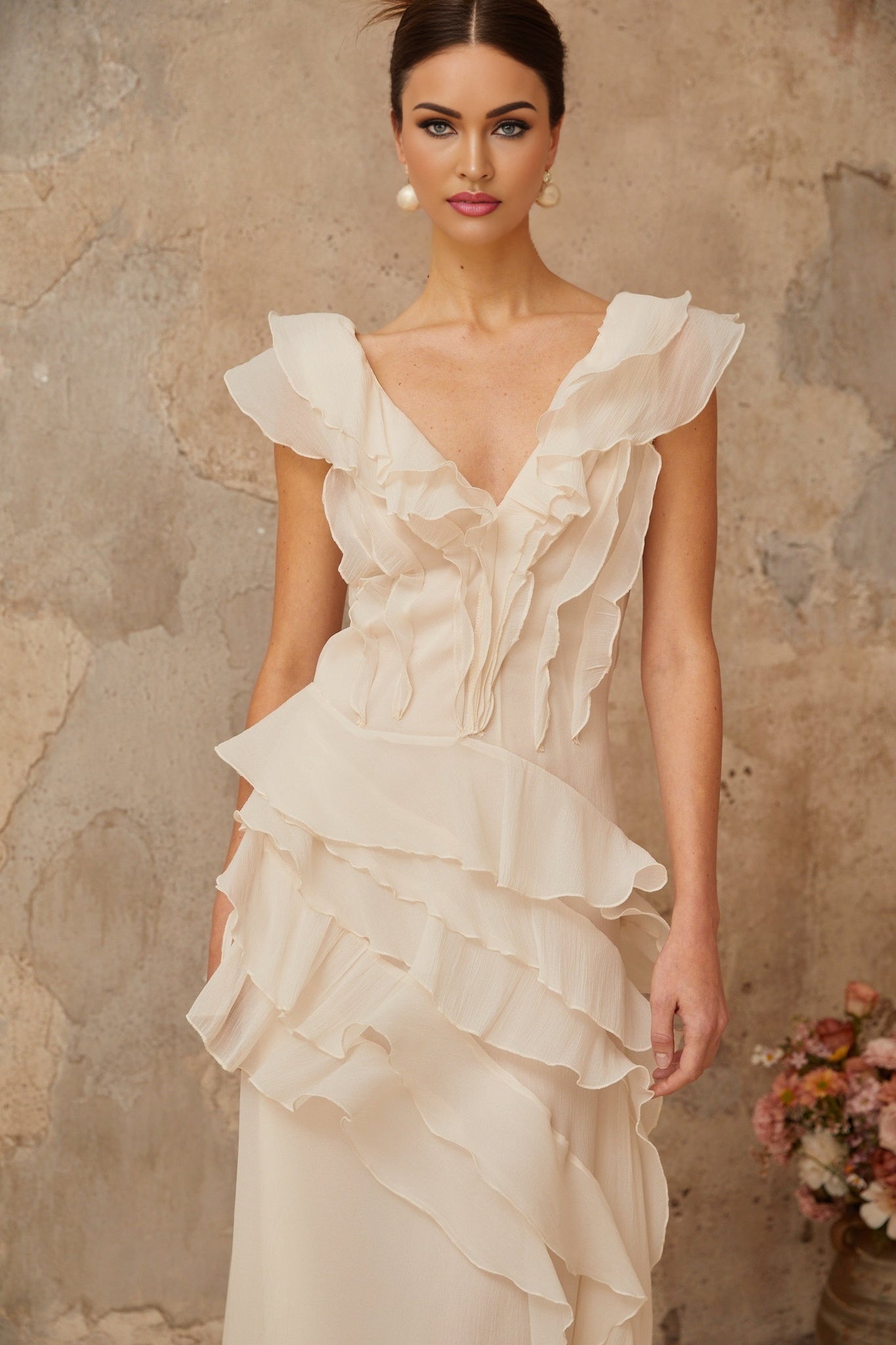 Hélène fauxflower layered ruffled maxi dress