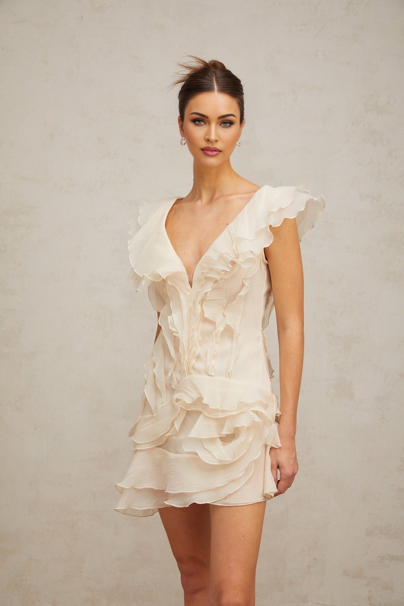 Hélène fauxflower layered ruffled mini dress