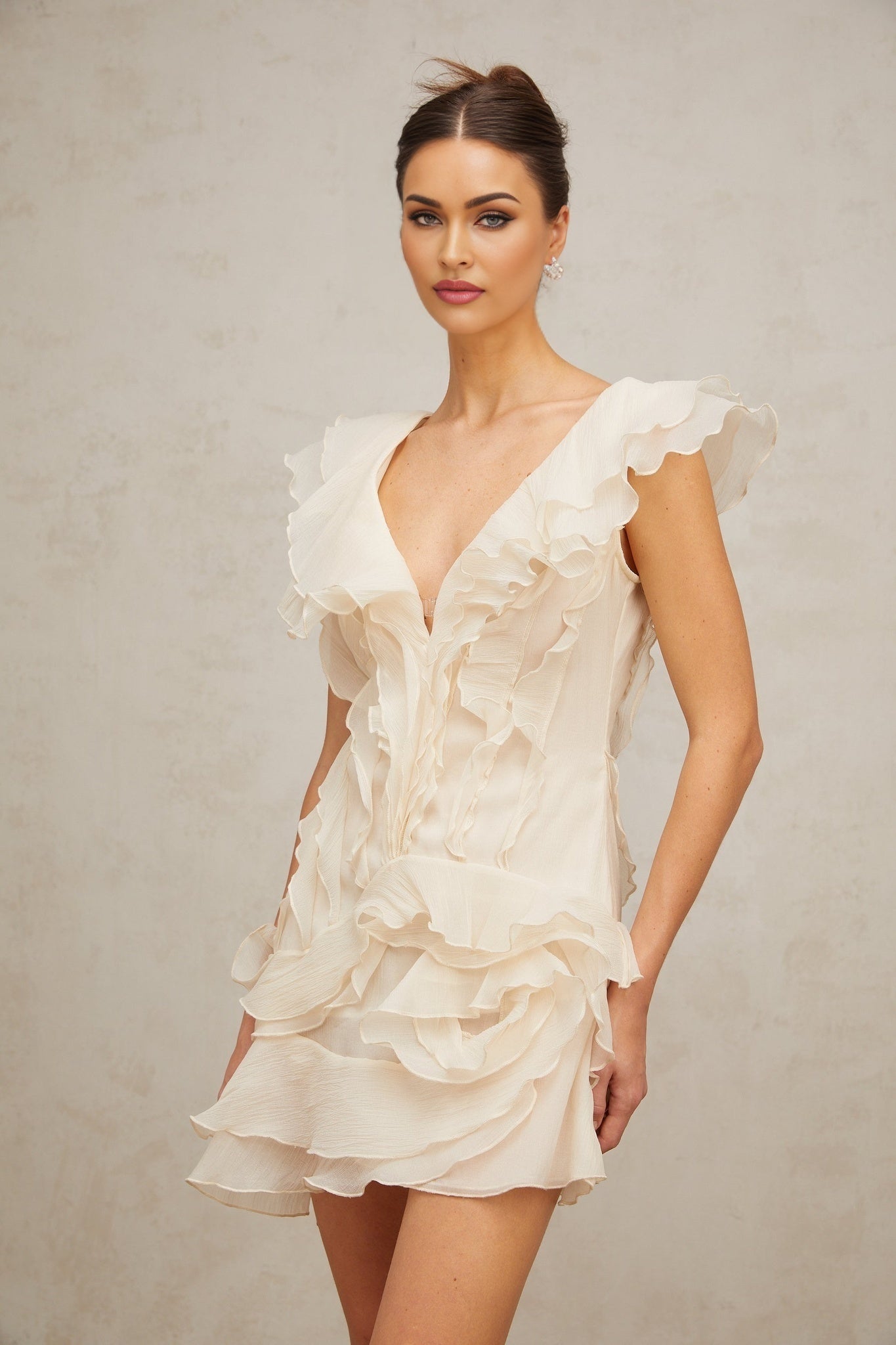 Hélène fauxflower layered ruffled mini dress