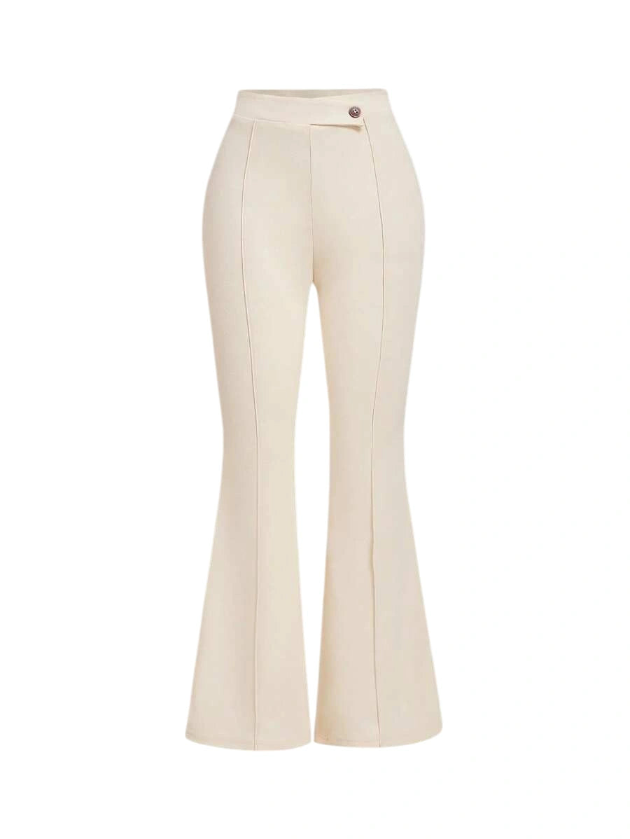 High Waist Flare Leg Apricot Toothpick Pleats Pants