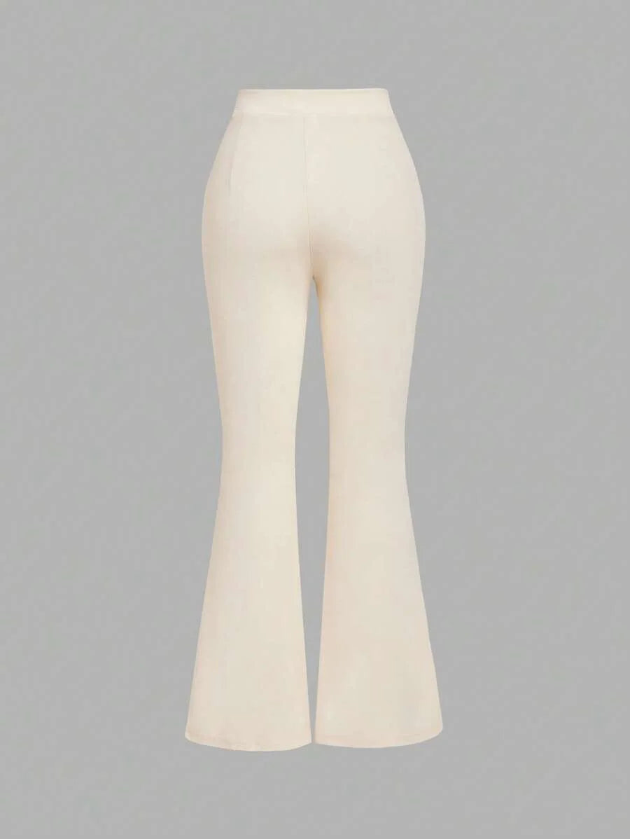 High Waist Flare Leg Apricot Toothpick Pleats Pants