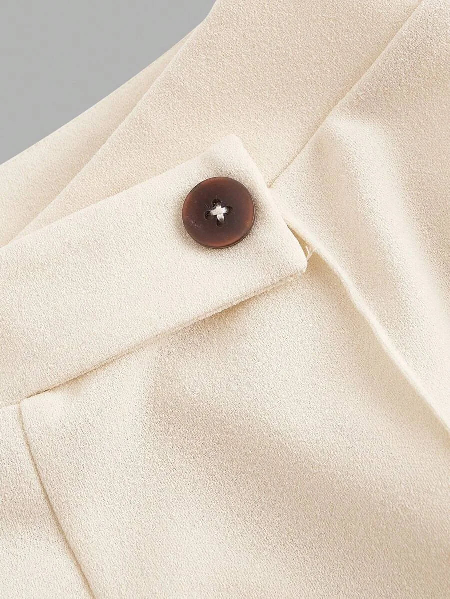 High Waist Flare Leg Apricot Toothpick Pleats Pants