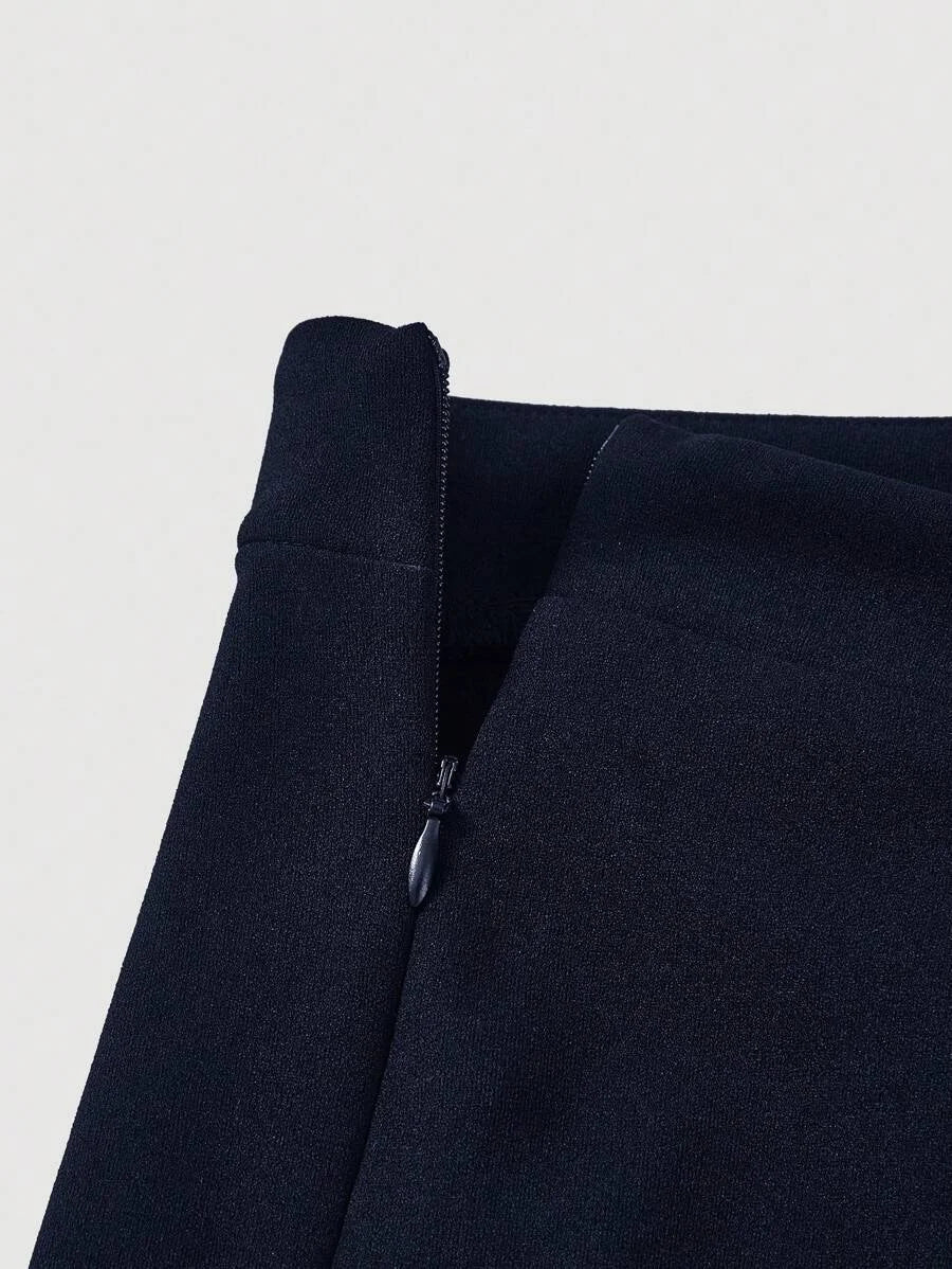 High Waist Flare Leg Navy Toothpick Pleats Pants