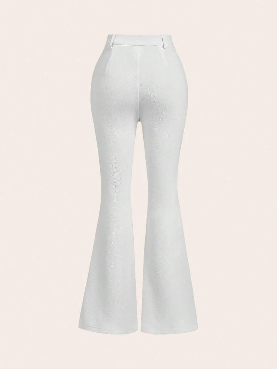 High Waist Fluffy Furry Trim White Flared PantsPetite Women PantsWinter Women PantsGoing Out