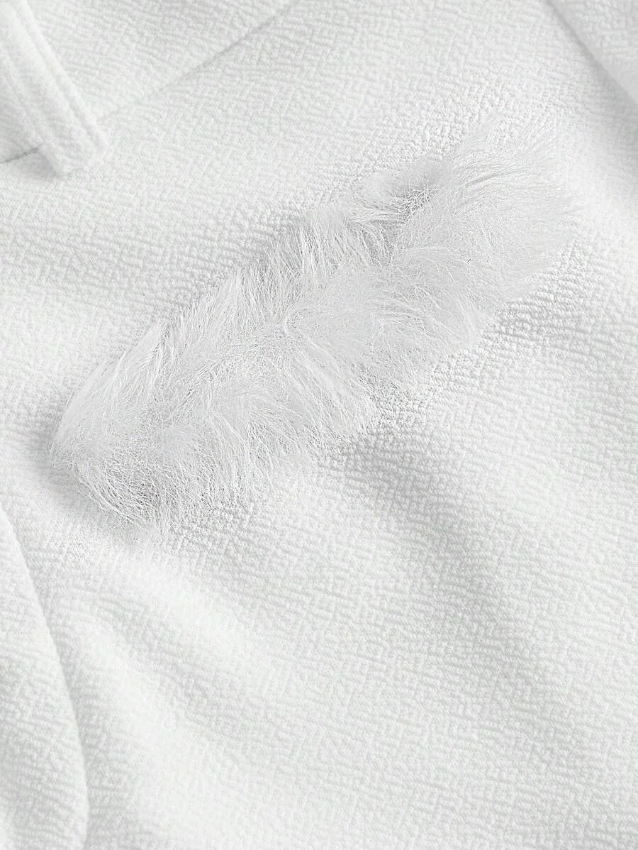 High Waist Fluffy Furry Trim White Flared PantsPetite Women PantsWinter Women PantsGoing Out