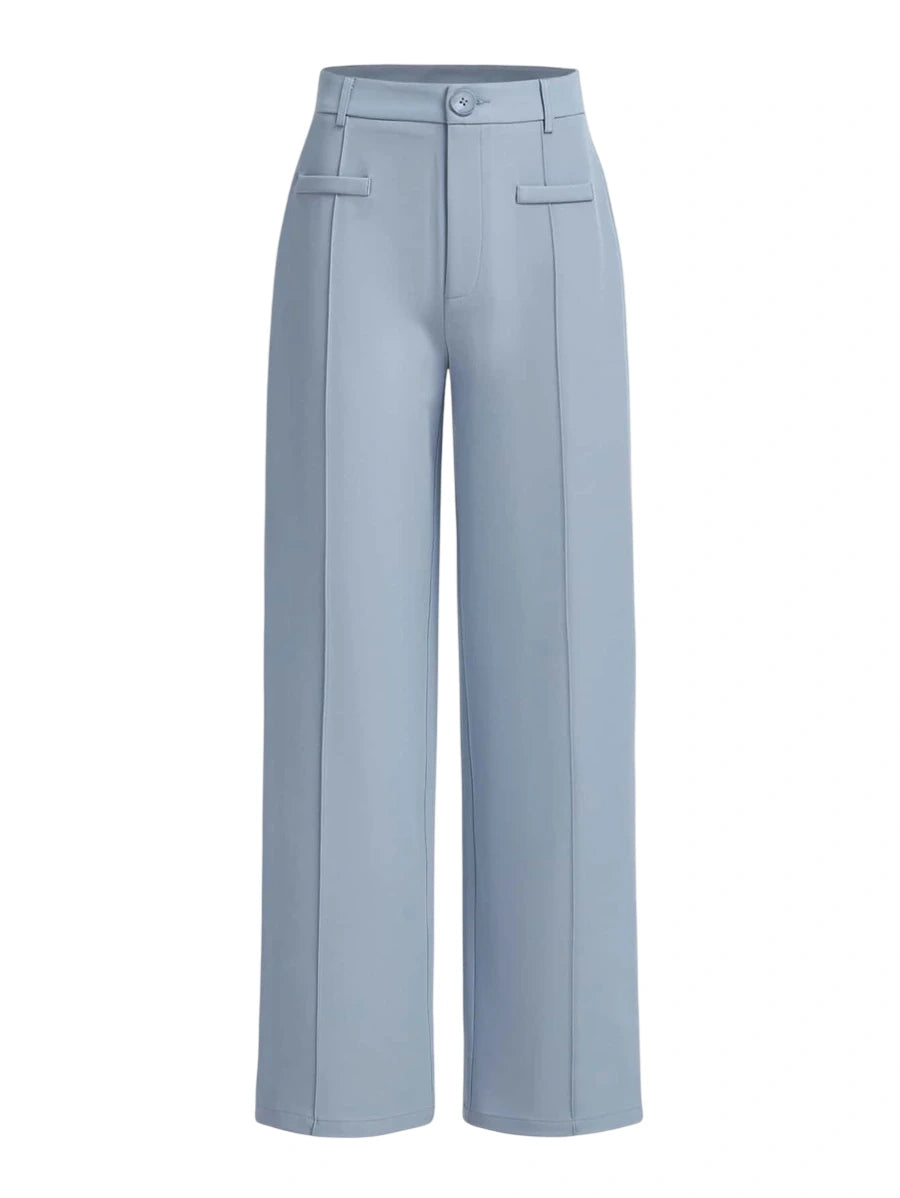High Waist Light Blue Straight Leg Summer Pants