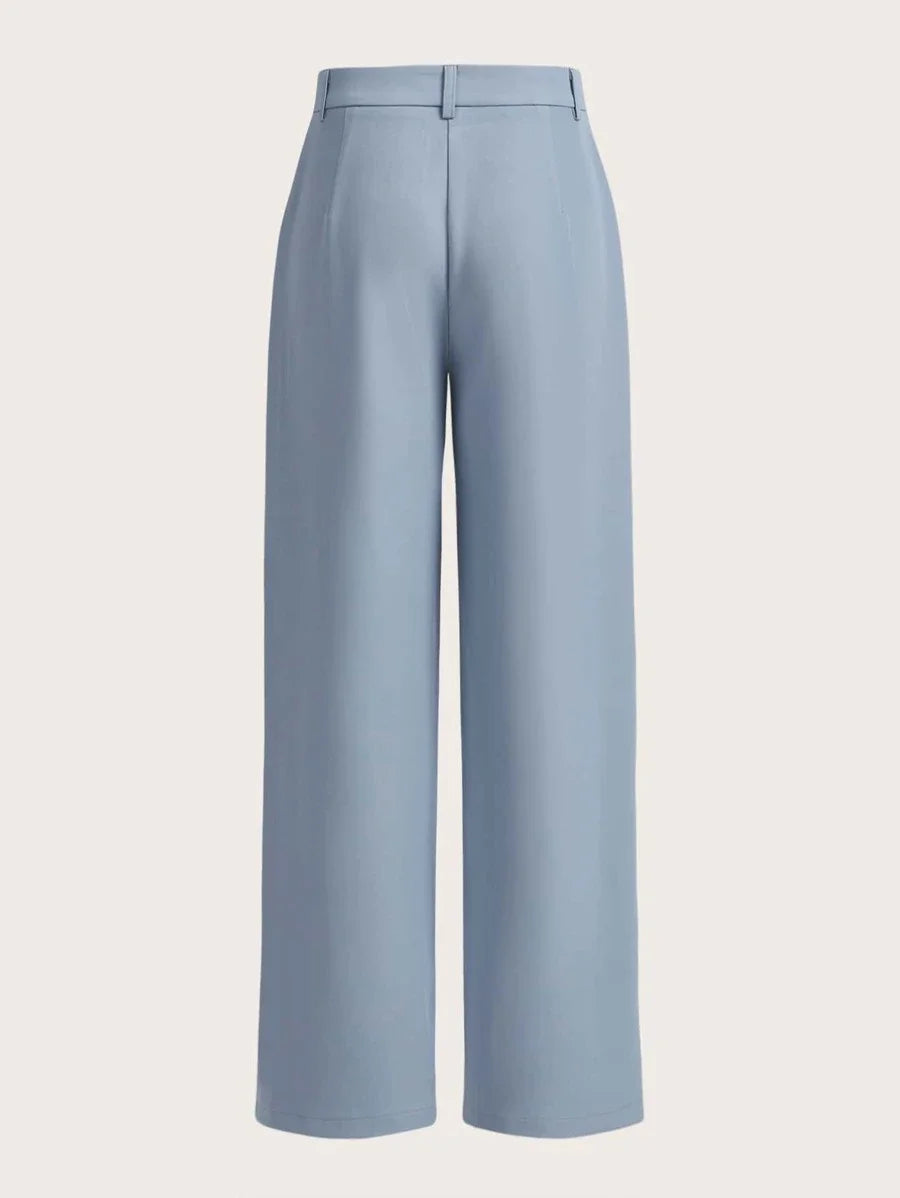 High Waist Light Blue Straight Leg Summer Pants