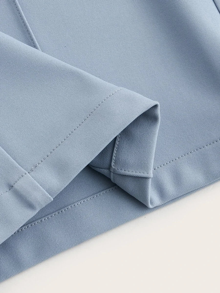 High Waist Light Blue Straight Leg Summer Pants