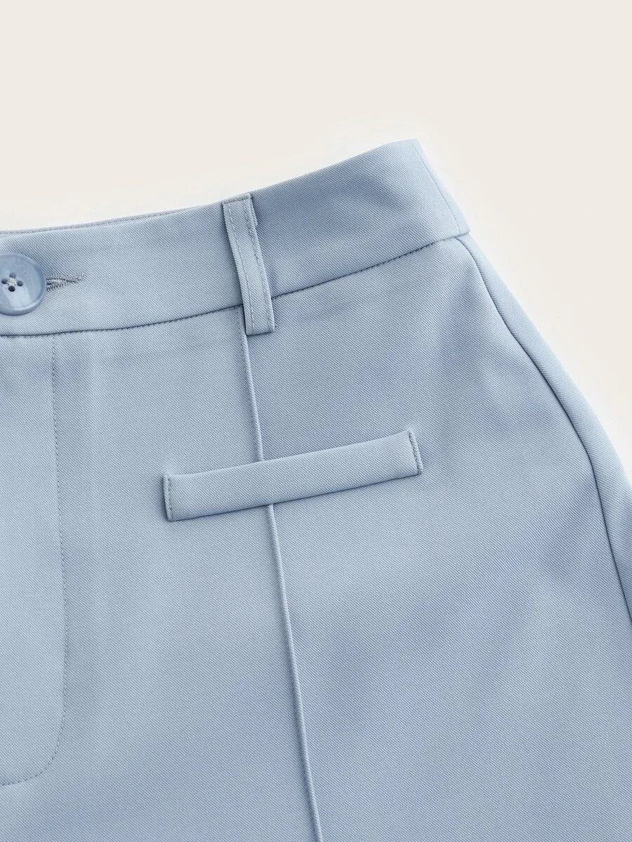High Waist Light Blue Straight Leg Summer Pants