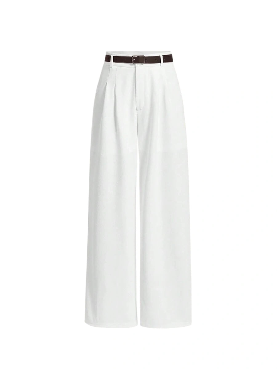 High Waist Pleats At Waist Plicated Detail Straight Leg Belted Dress Pants With Belt