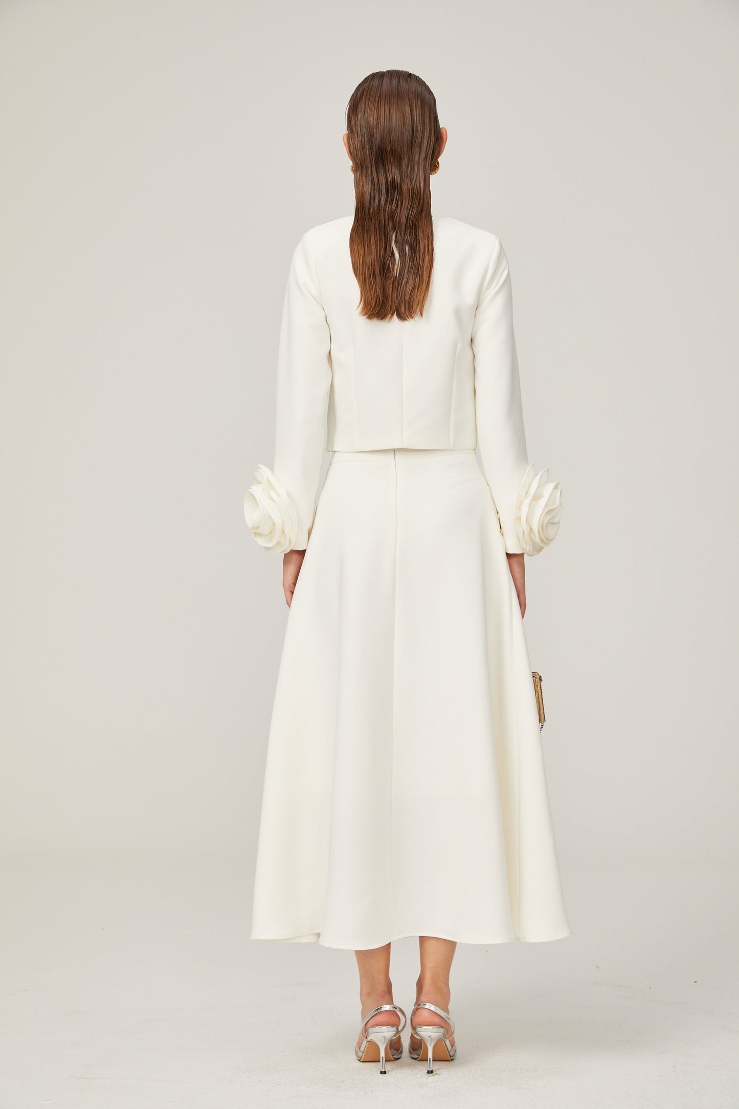Hilaire white 3dpetal top skirt matching set