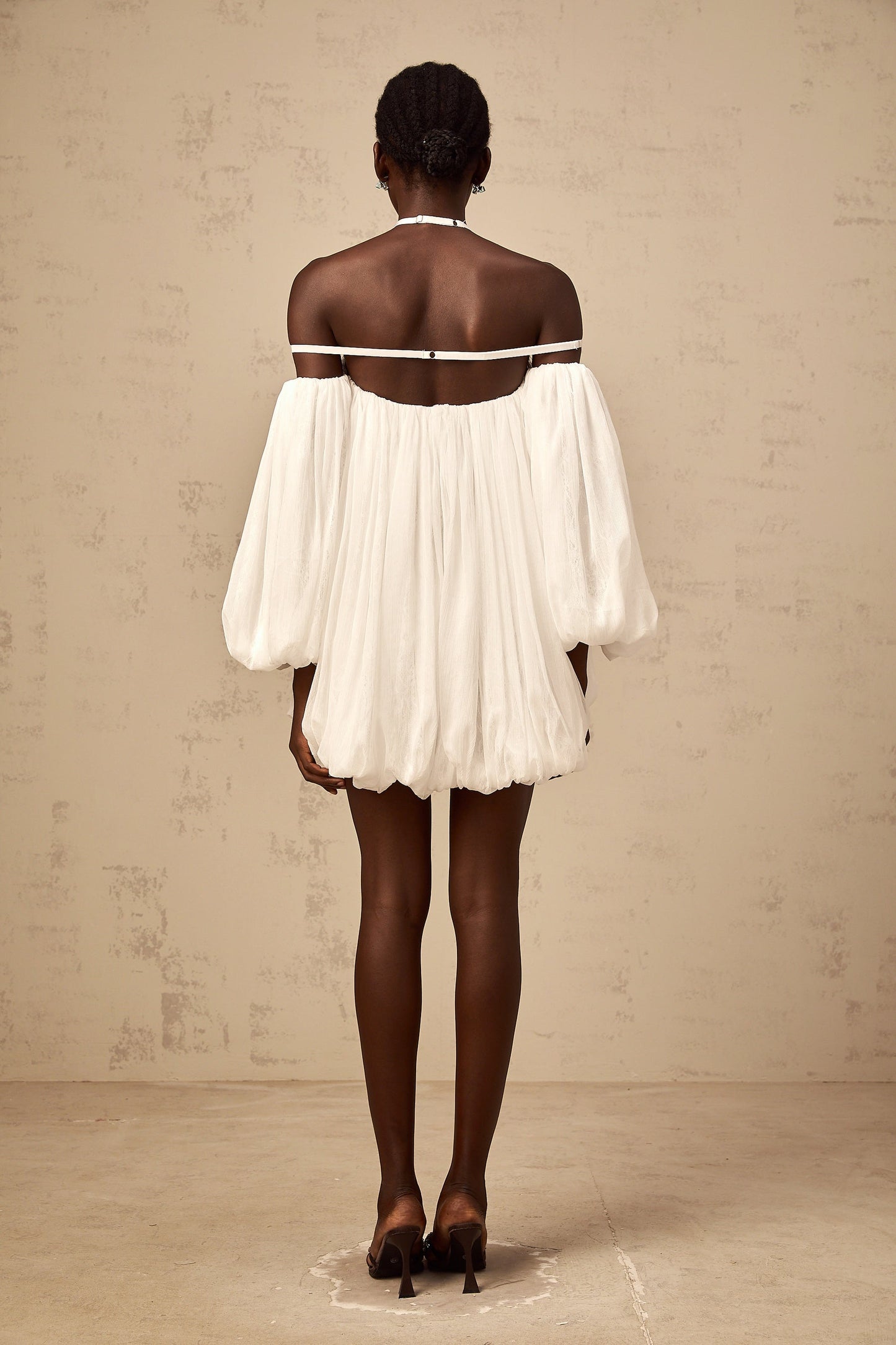 Hortense white floralappliqué pleated tulle mini dress
