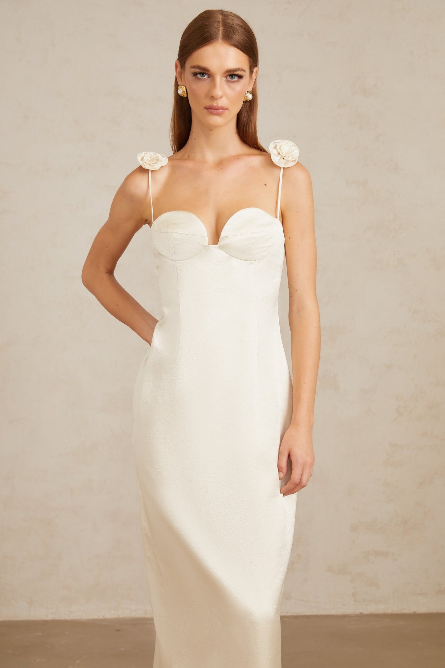 Ida White Floral Satin Midi Dress