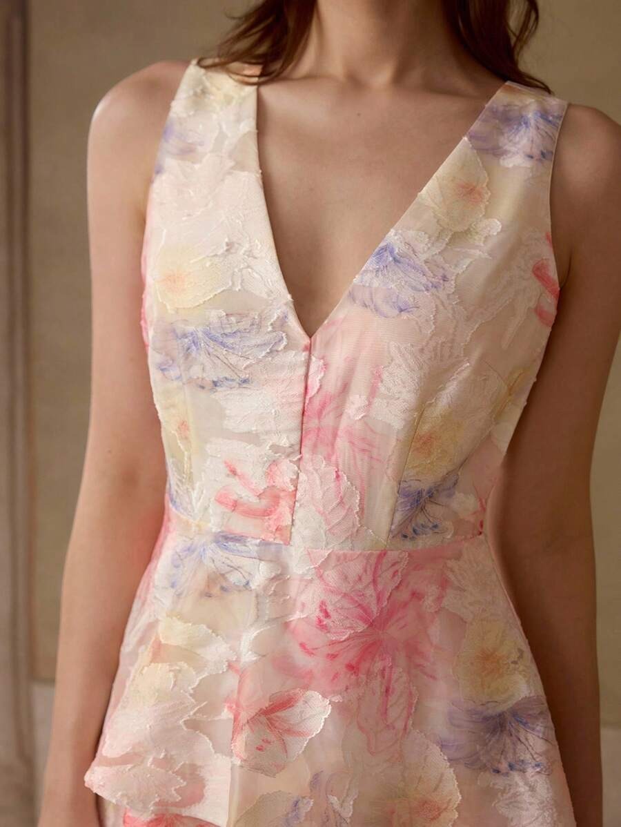 Rosalba Maxi Dress - V Neckline - High Waist - A Line - Backless Design - Ruffle Hem