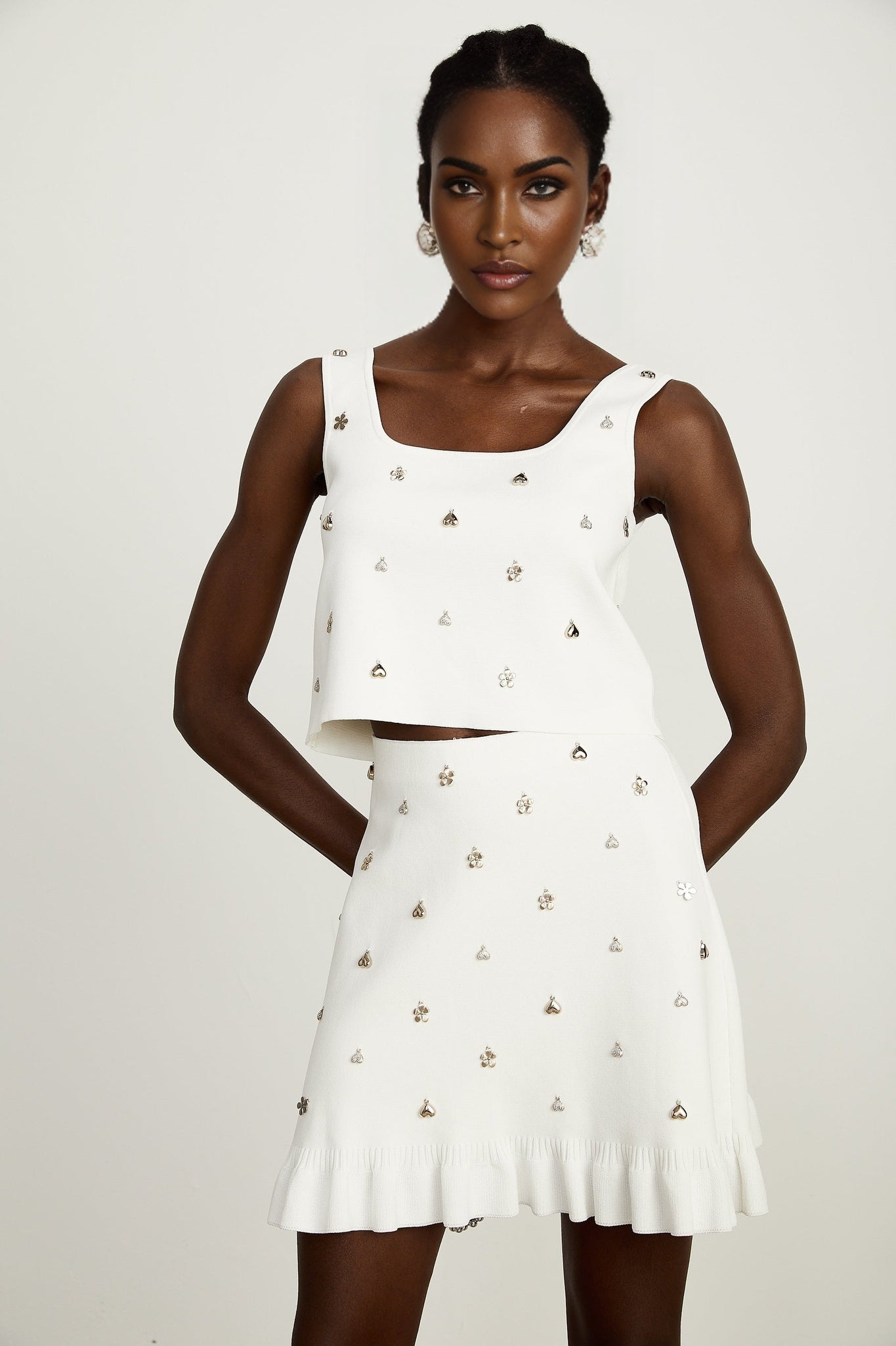 Inès embellished knitted top skirt matching set
